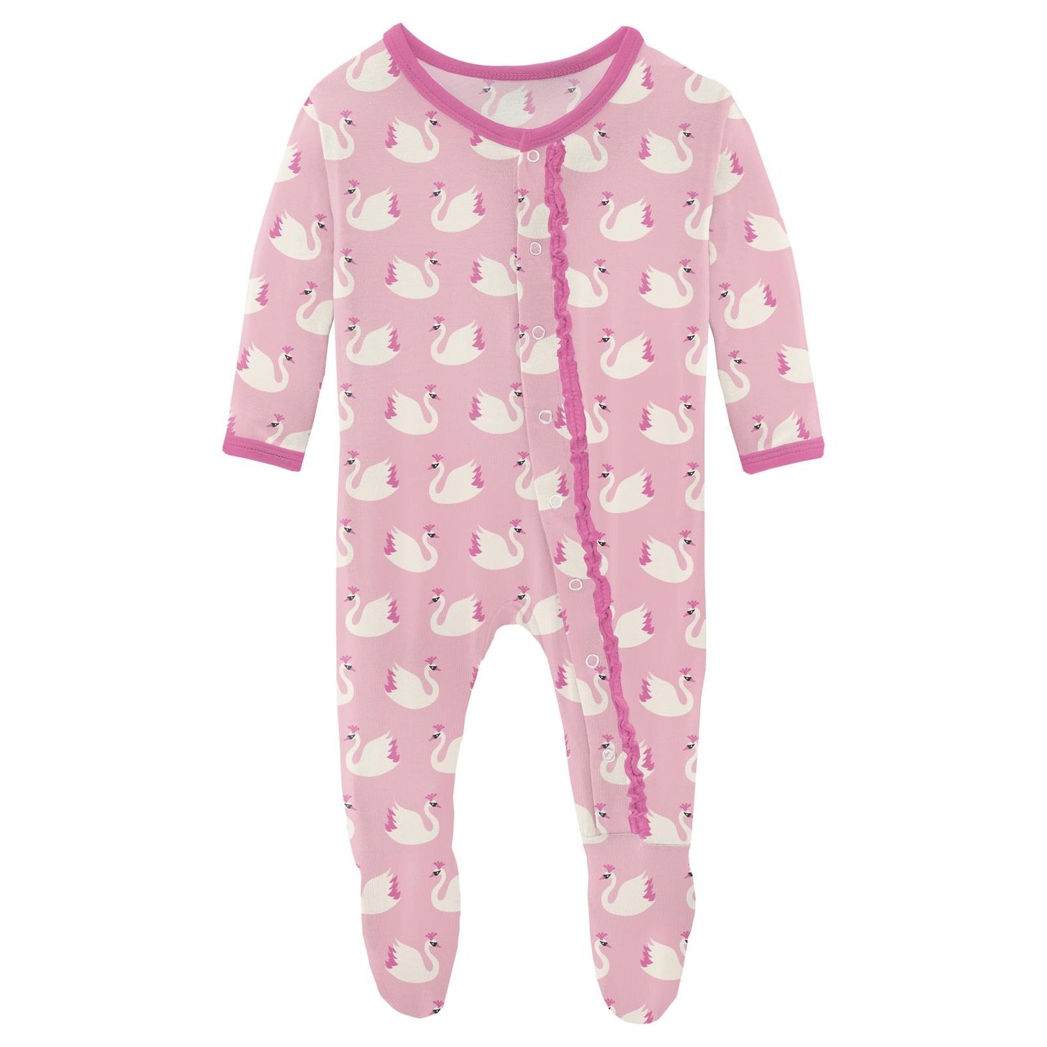 Print Muffin Ruffle Footie with Snaps in Cake Pop Swan Princess