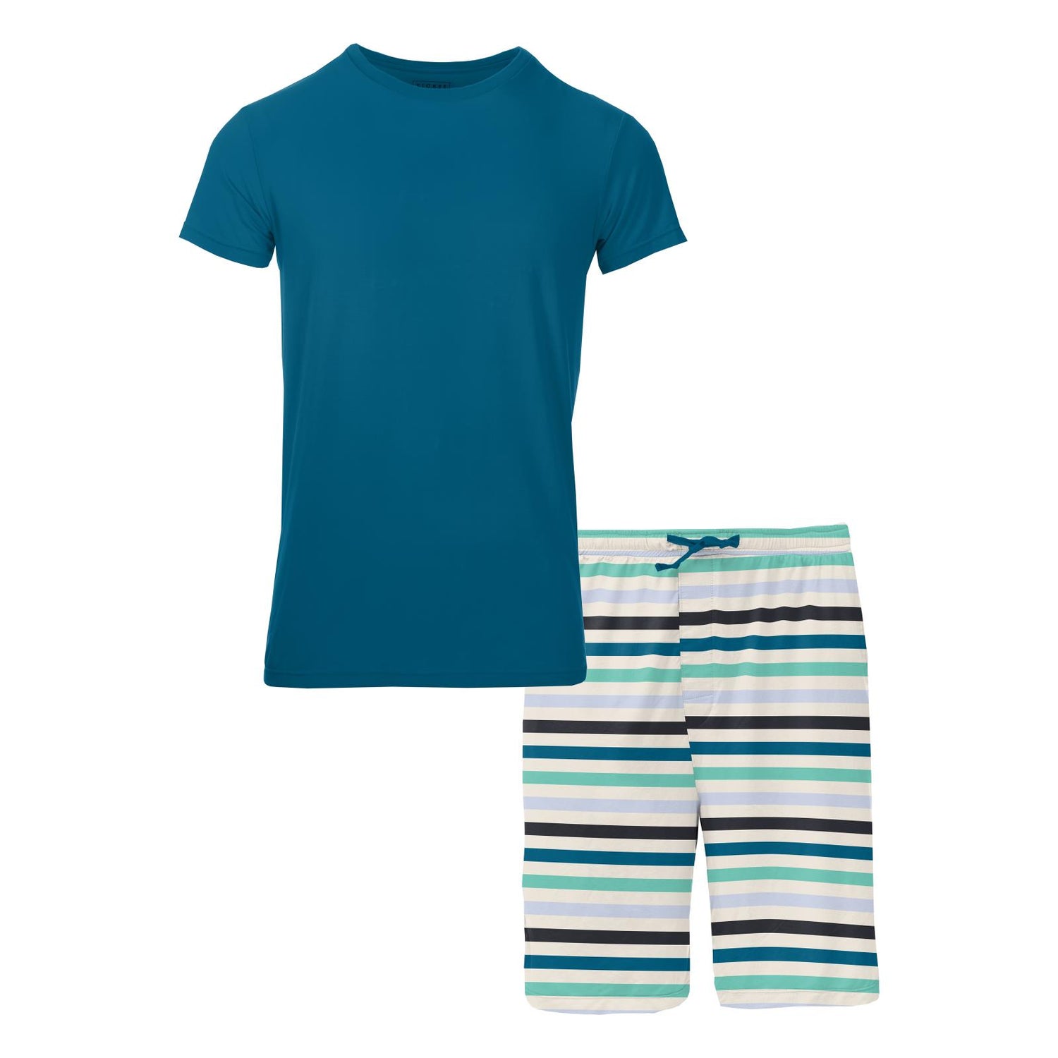 Men's Print Short Sleeve Pajama Set with Lounge Shorts in Little Boy Blue Stripe