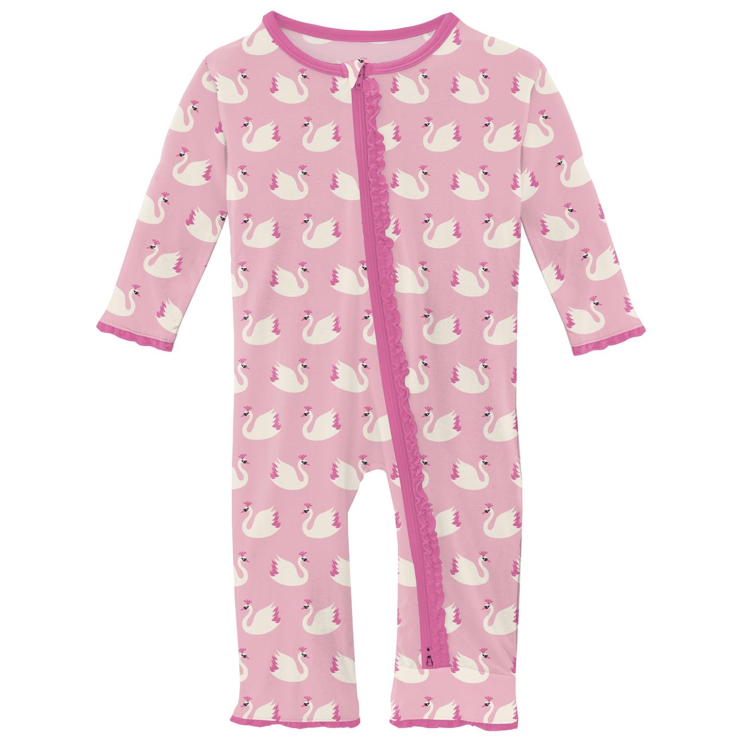 Print Muffin Ruffle Coverall with 2 Way Zipper in Cake Pop Swan Princess