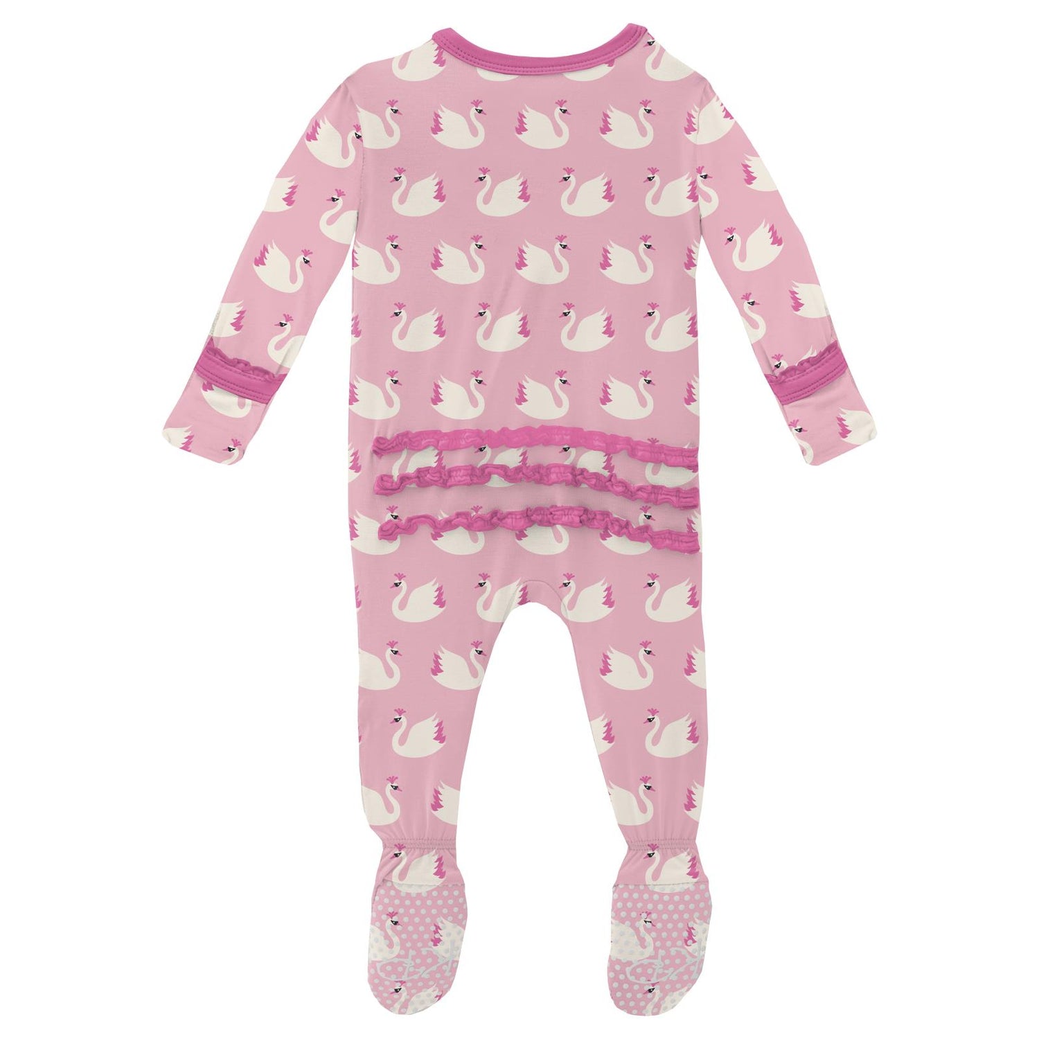Print Muffin Ruffle Footie with Snaps in Cake Pop Swan Princess