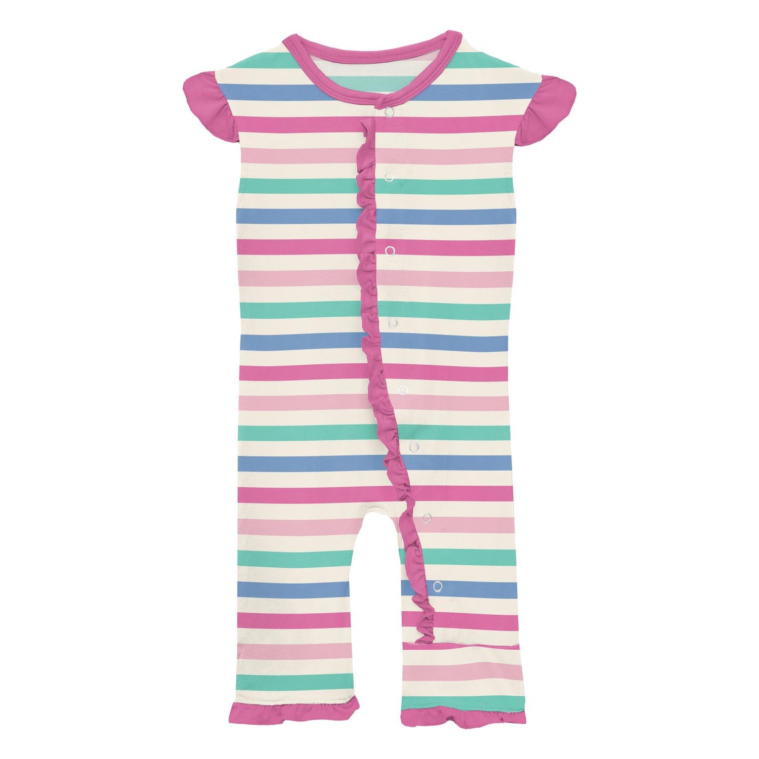 Print Ruffle Tank Romper in Skip To My Lou Stripe