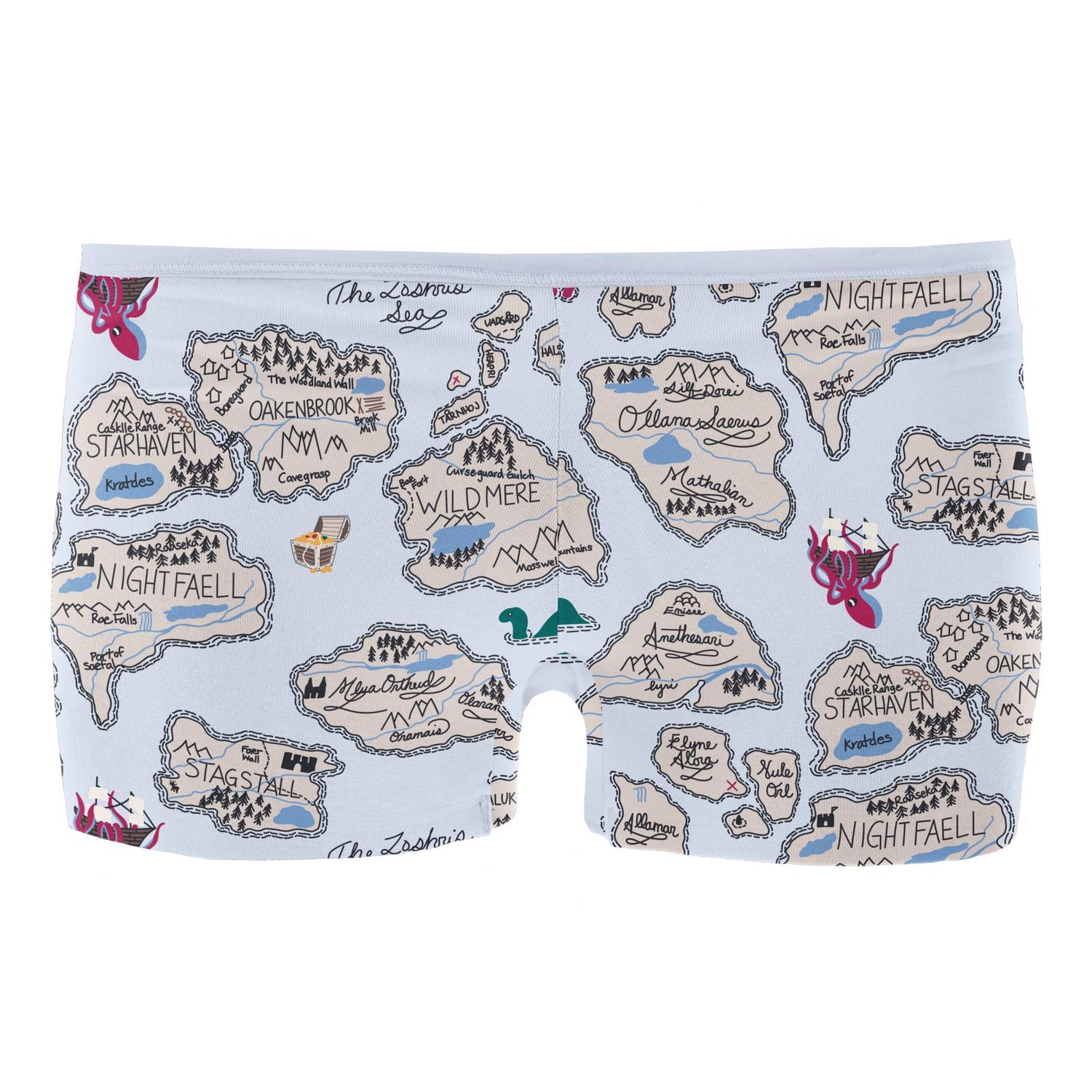 Women's Print Boy Short Underwear in Dew Pirate Map