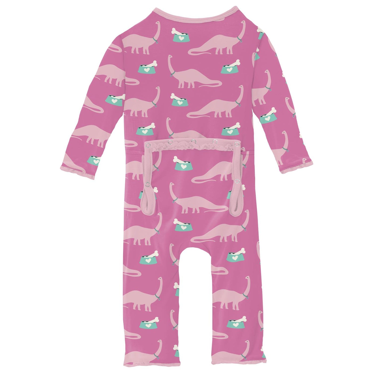 Print Muffin Ruffle Coverall with 2 Way Zipper in Tulip Pet Dino