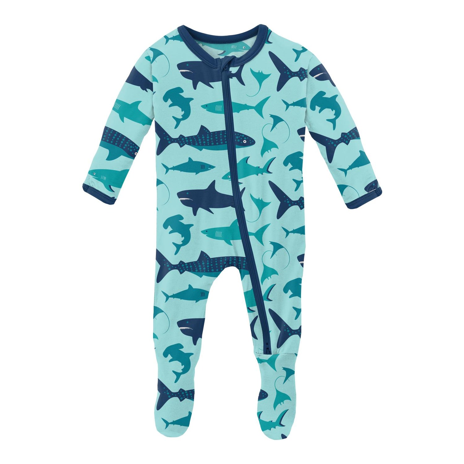 Print Footie with 2 Way Zipper in Summer Sky Shark Week