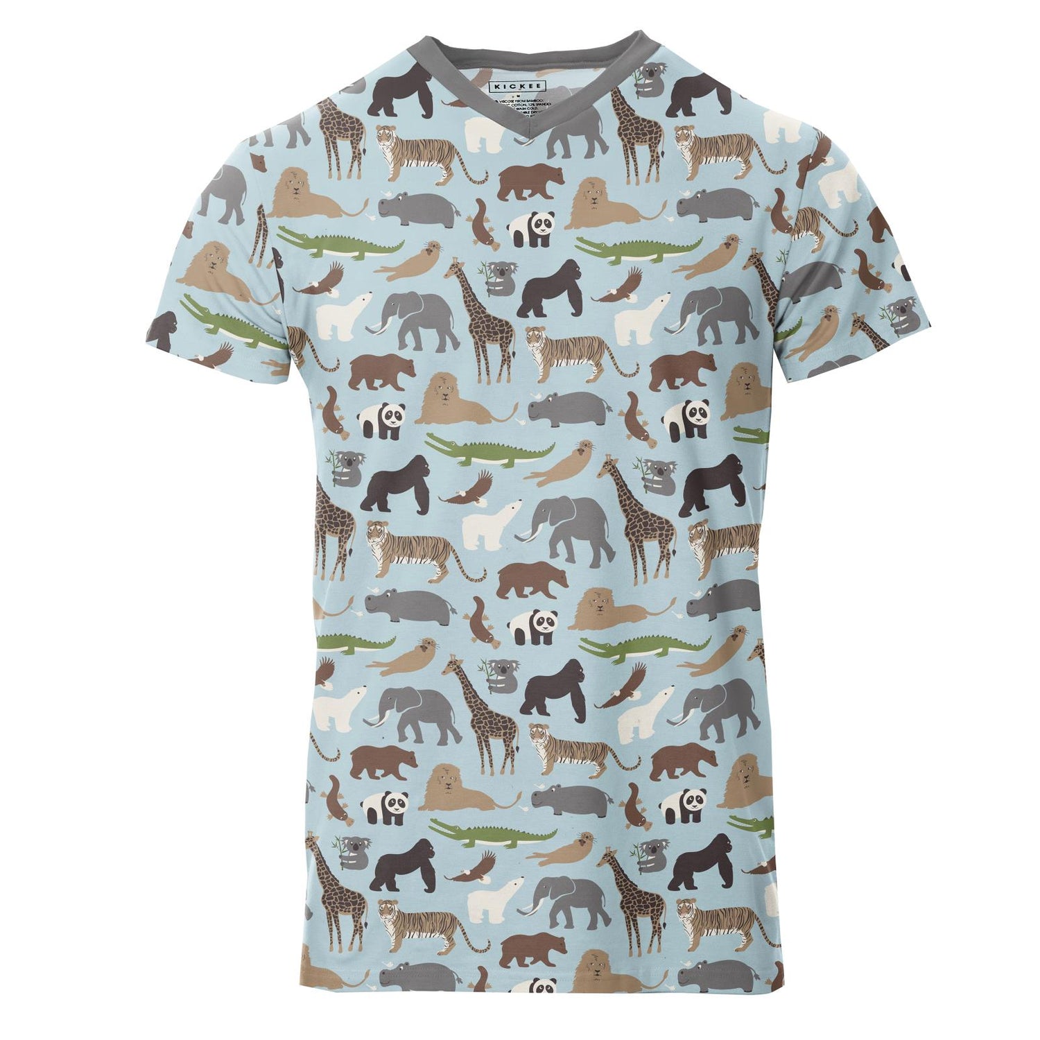 Men's Print Short Sleeve V-Neck Tee in Spring Sky Zoo