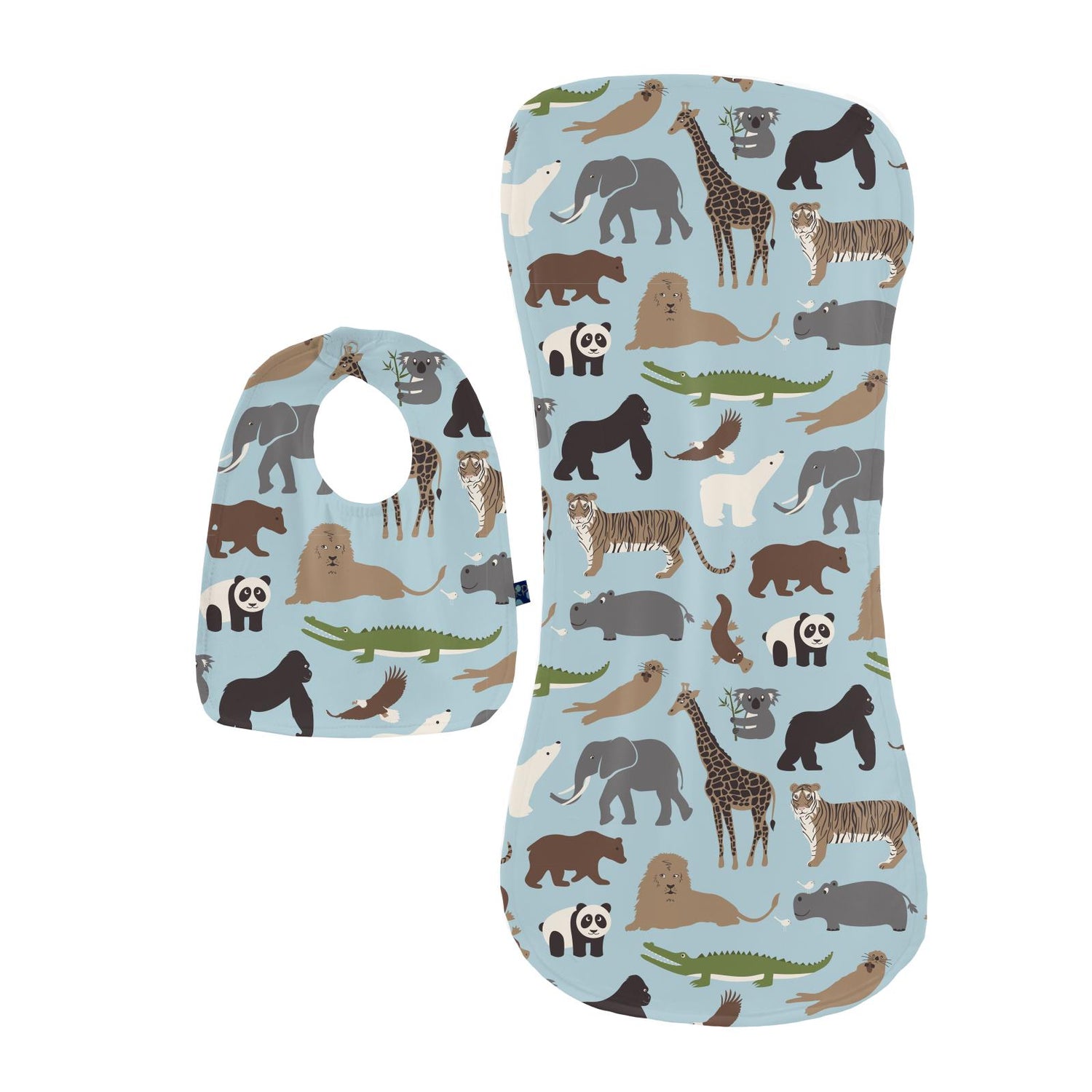 Print Burp Cloth and Bib Set in Spring Sky Zoo