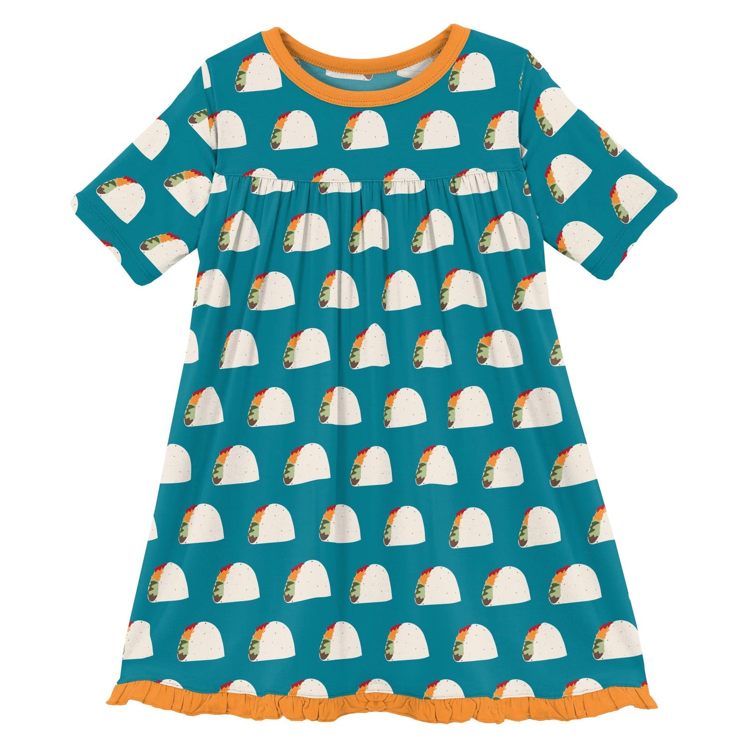 Print Classic Short Sleeve Swing Dress in Seagrass Tacos