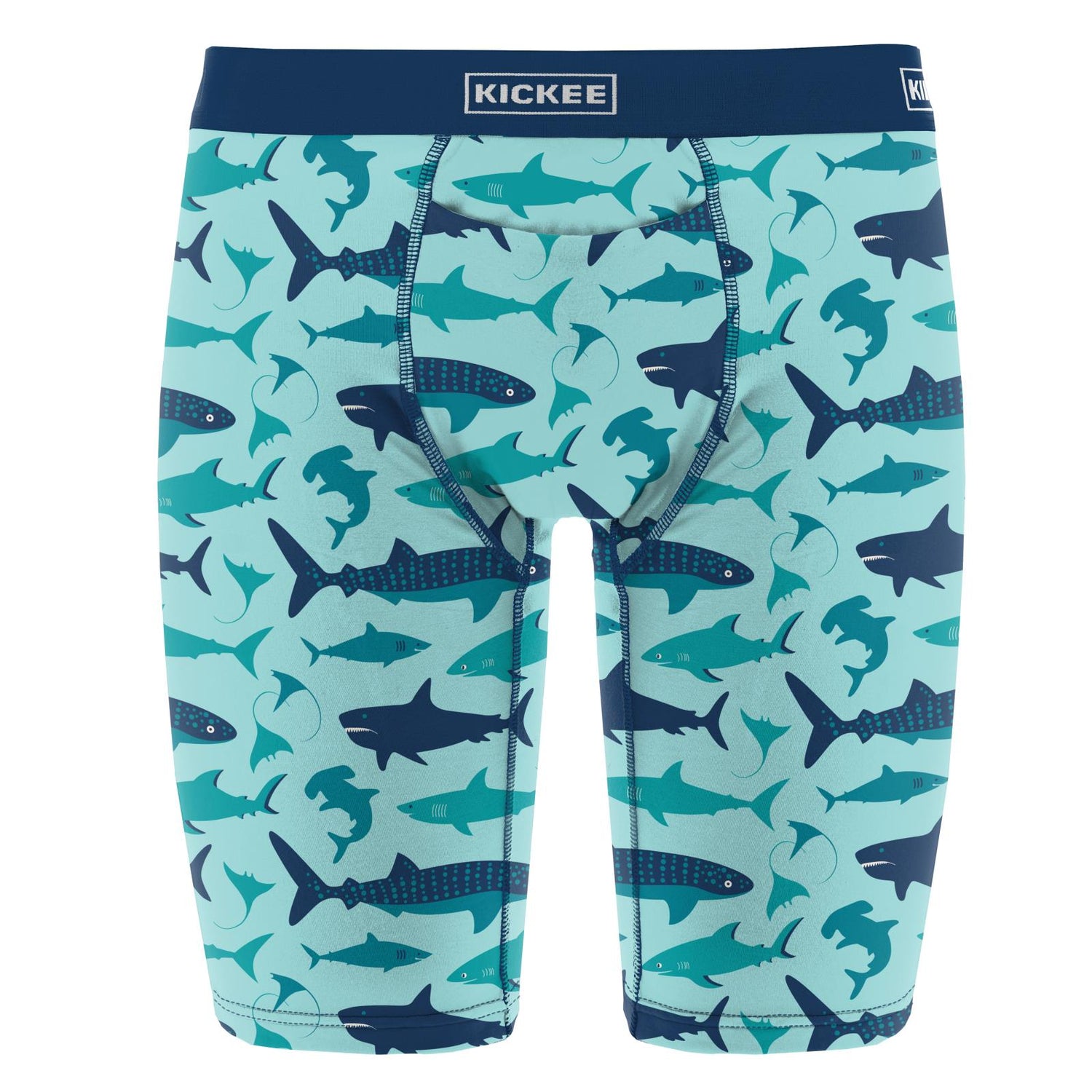 Men's Print Long Boxer Brief with Top Fly in Summer Sky Shark Week