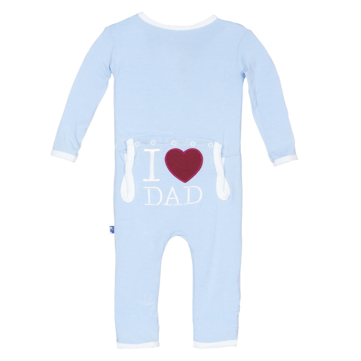 Applique Coverall with 2 Way Zipper in Pond I Love Dad