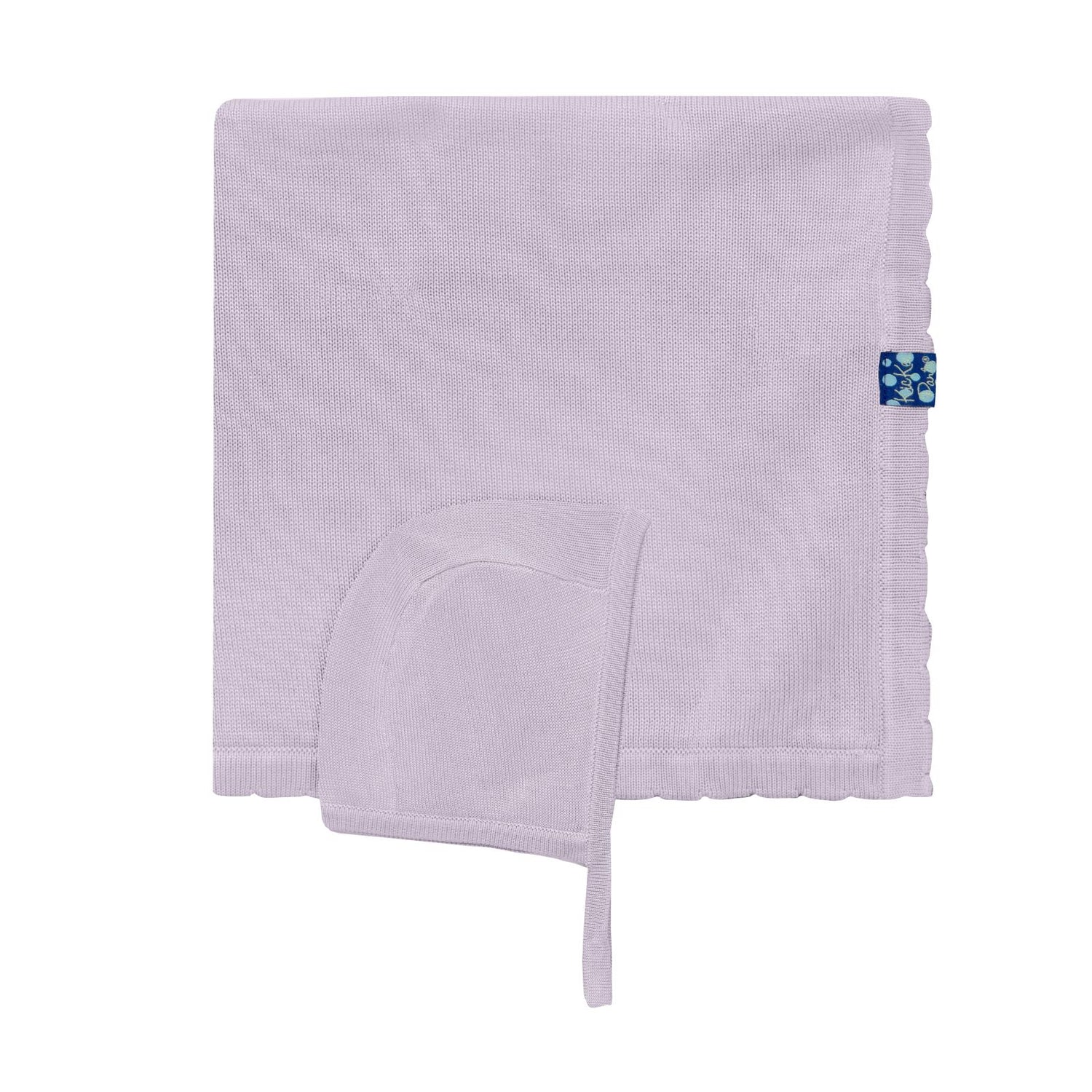 Knitted Baby Blanket and Bonnet Set in Thistle