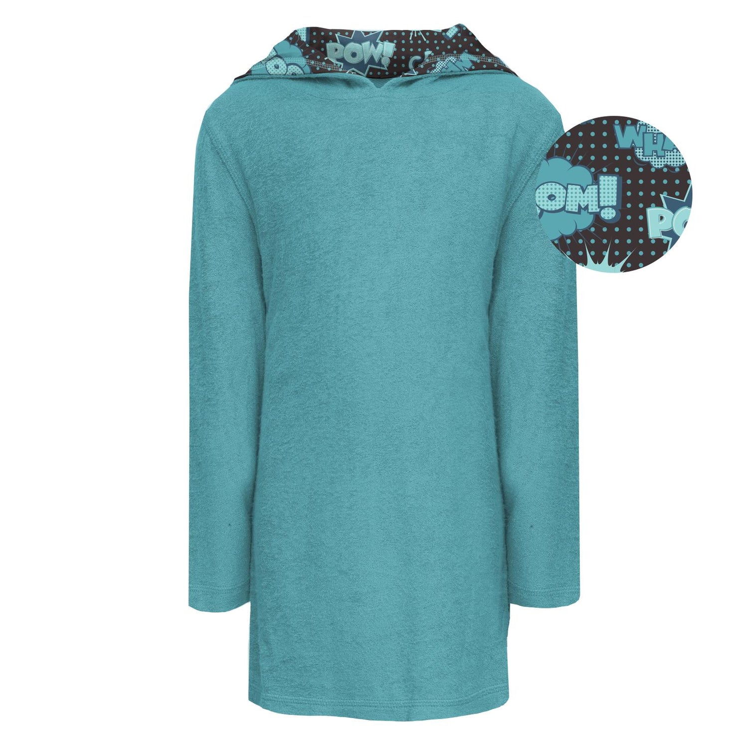 Terry Pull-over After Swim Robe with Lined Hood in Summer Sky with Midnight Comic Onomatopoeia