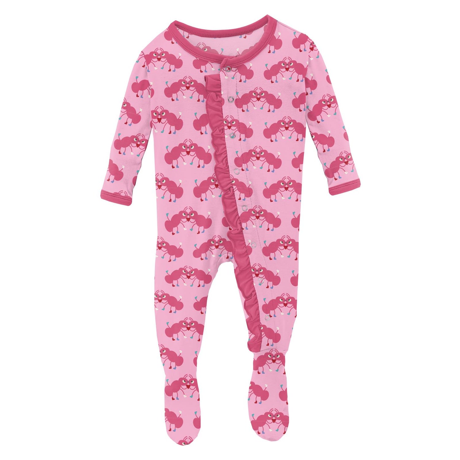 Print Classic Ruffle Footie with Snaps in Cotton Candy Jitterbug