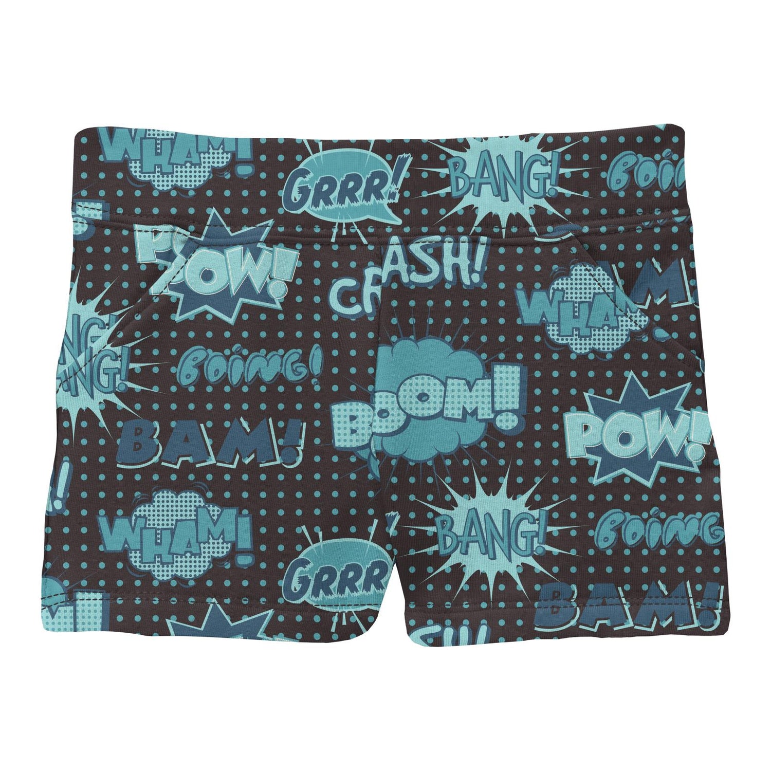 Print Fleece Summer Shorts in Midnight Comic Onomatopoeia