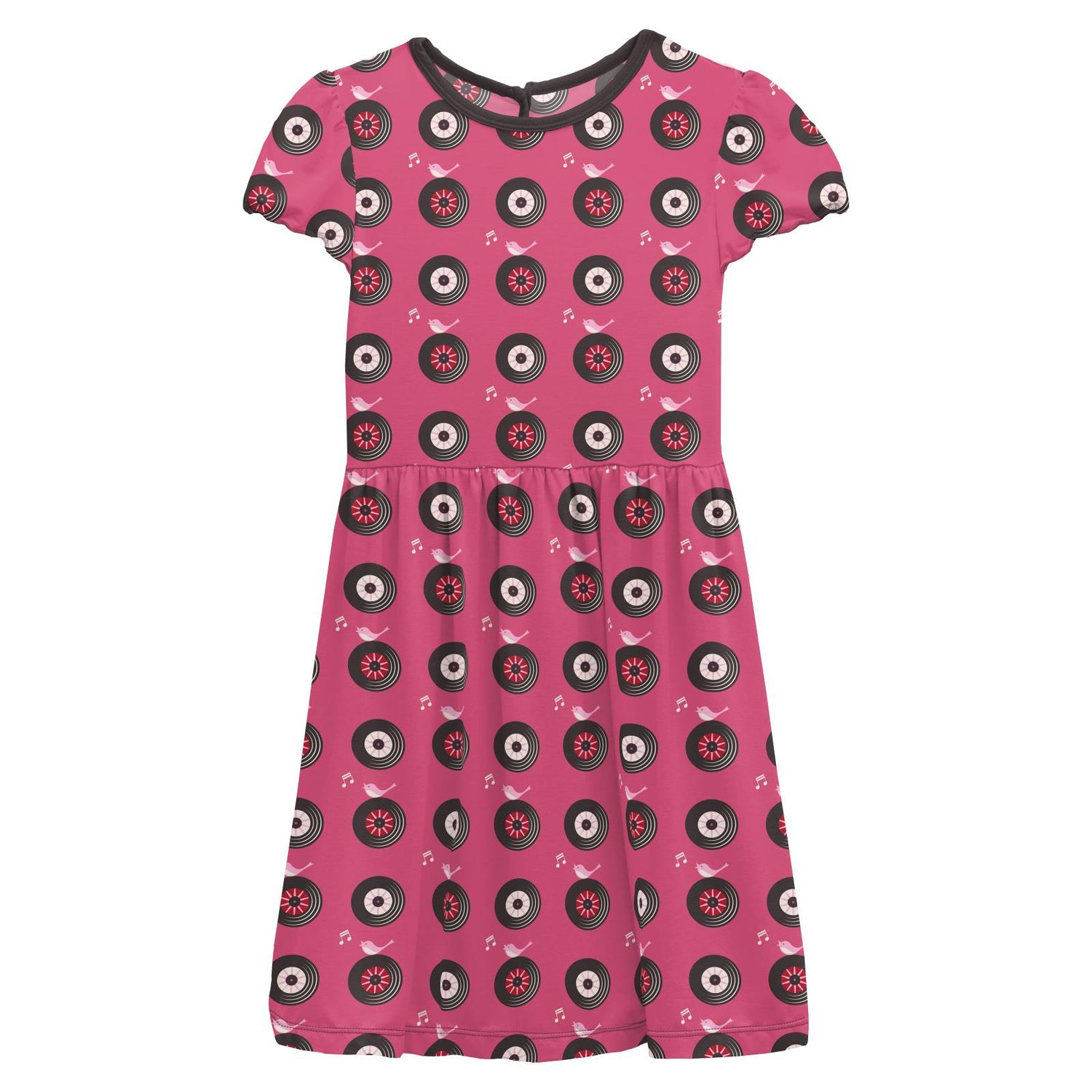 Print Flutter Sleeve Twirl Dress in Flamingo Record Birds