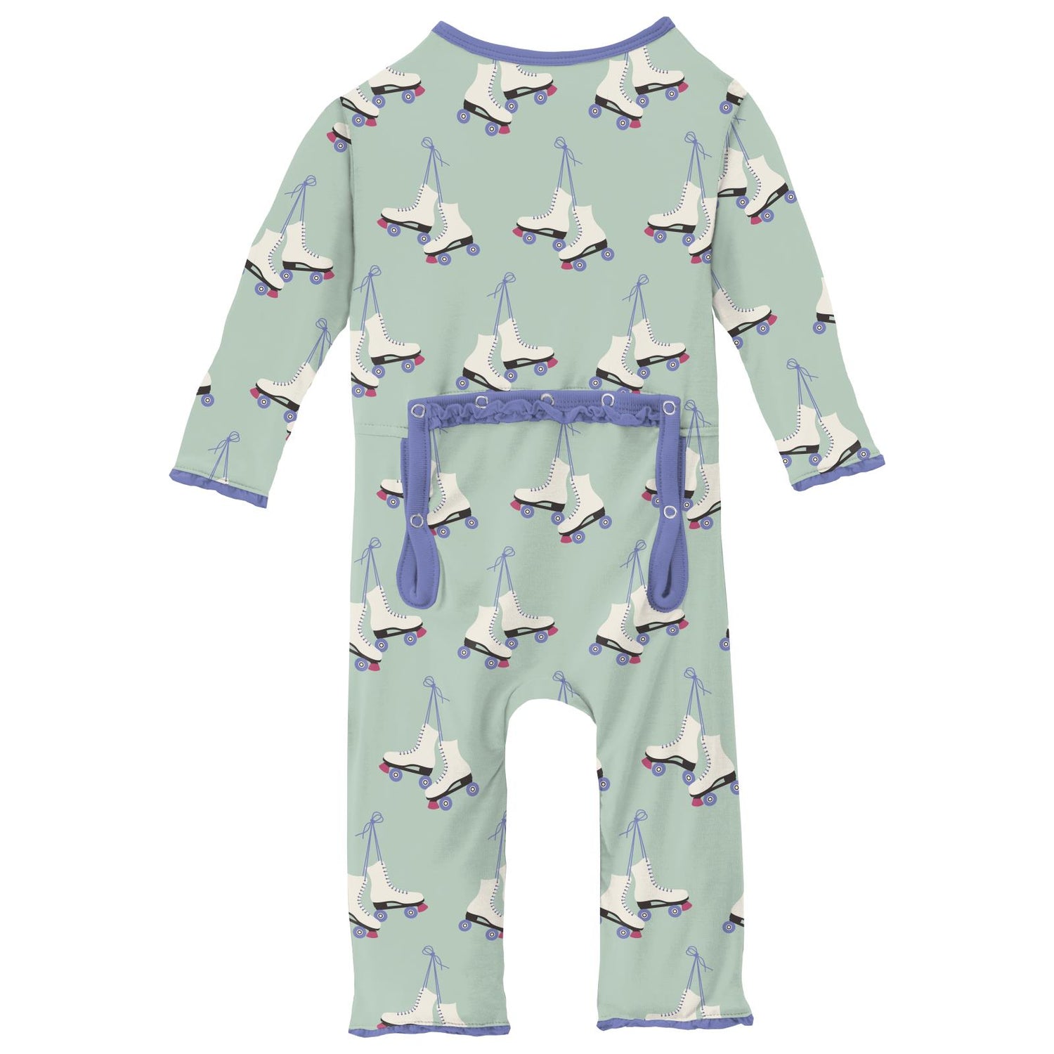 Print Muffin Ruffle Coverall with Zipper in Pistachio Roller Skates