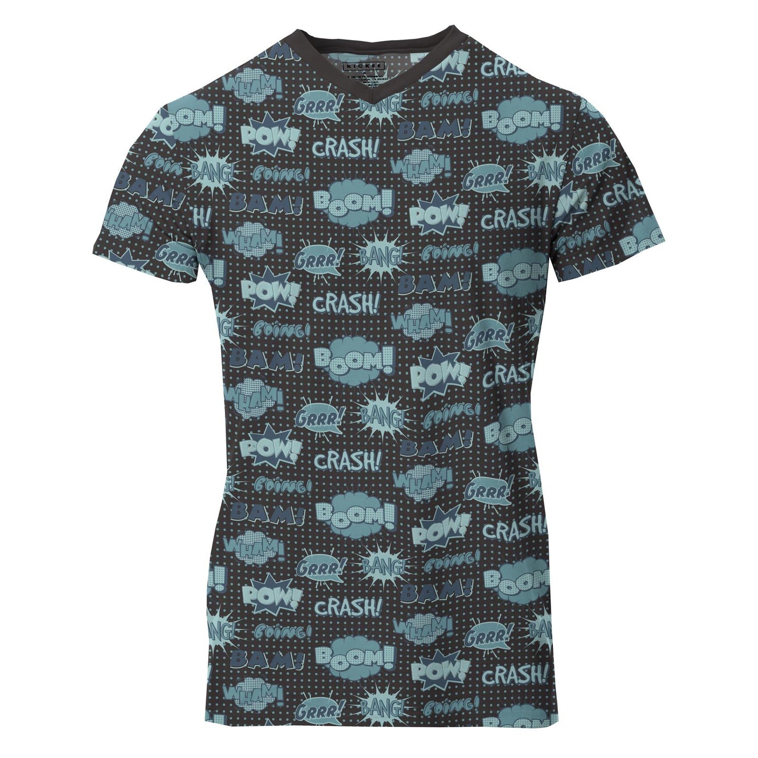 Men's Short Sleeve Print V-Neck Tee in Midnight Comic Onomatopoeia