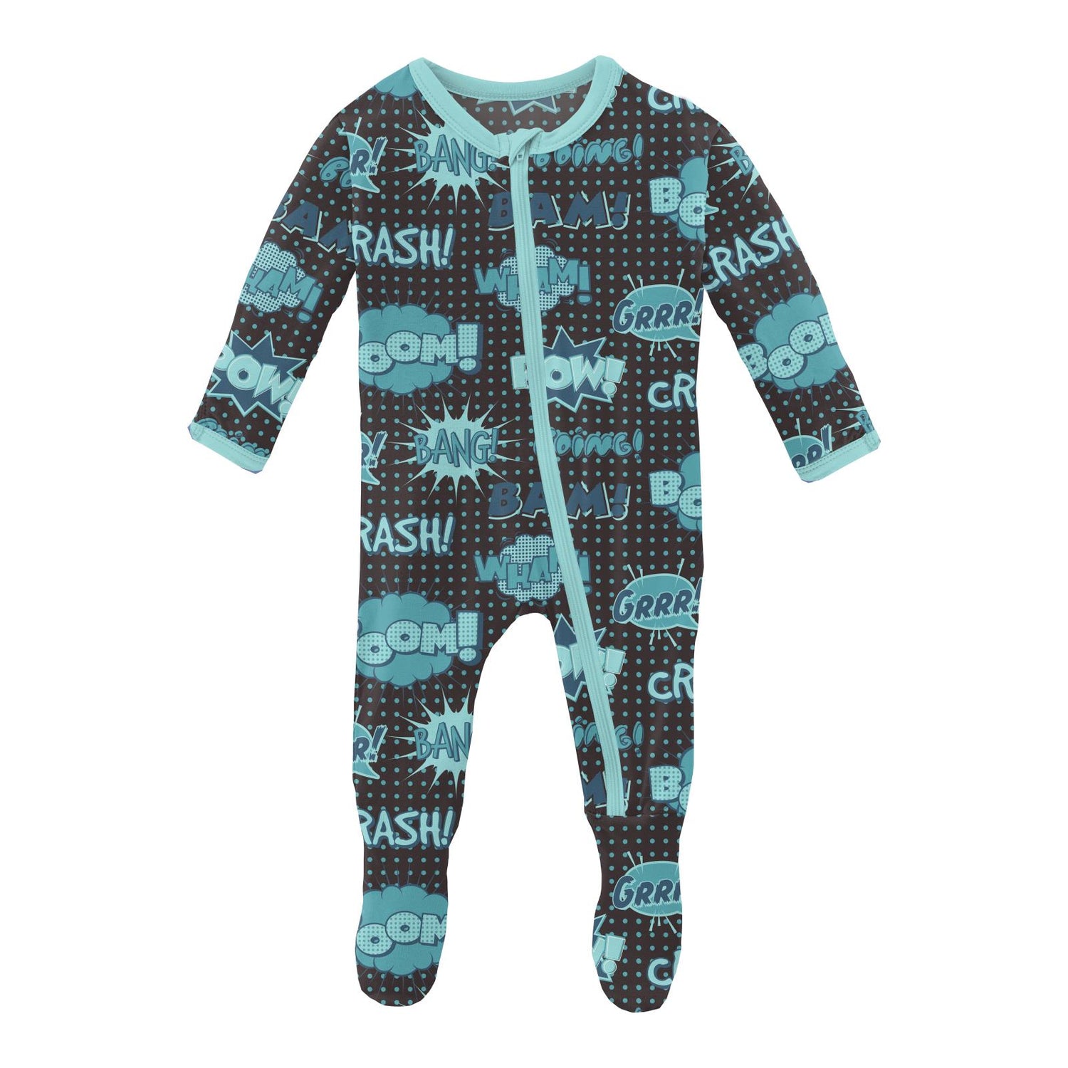 Print Footie with Zipper in Midnight Comic Onomatopoeia