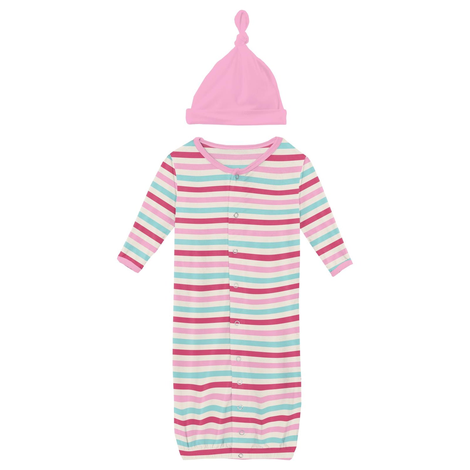 Print Layette Gown Converter & Single Knot Hat Set in Sock Hop Stripe