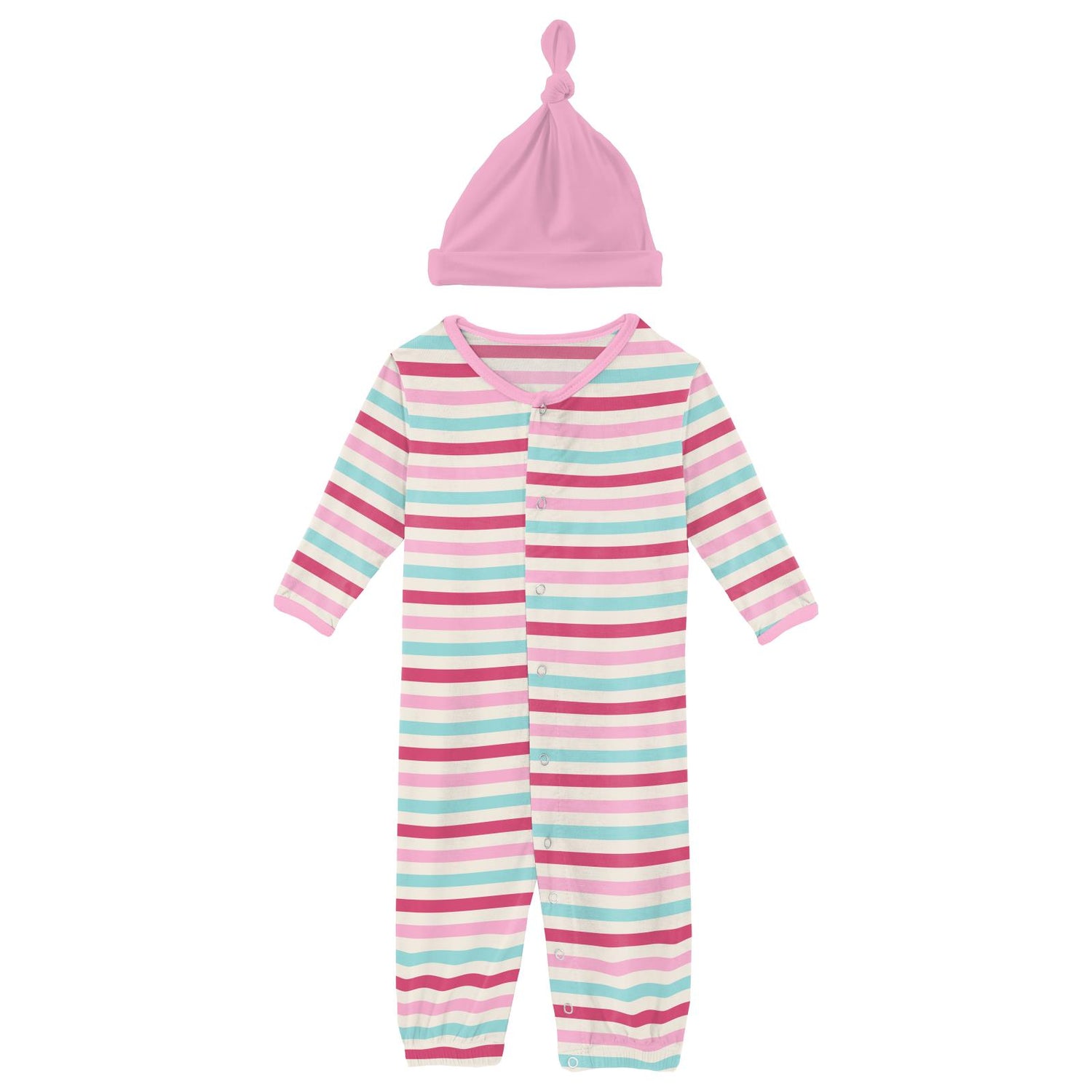 Print Layette Gown Converter & Single Knot Hat Set in Sock Hop Stripe