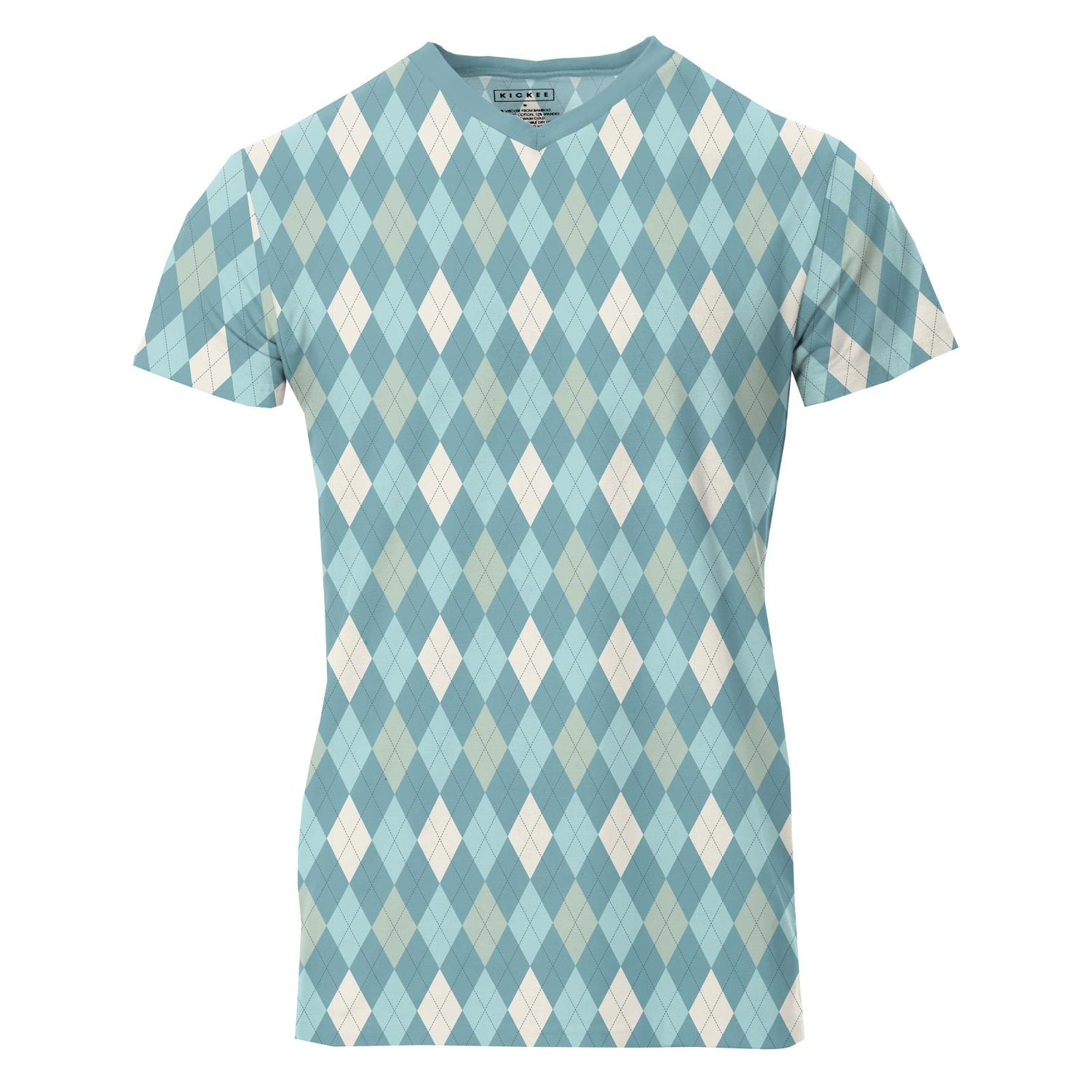 Men's Short Sleeve Print V-Neck Tee in Glacier Argyle