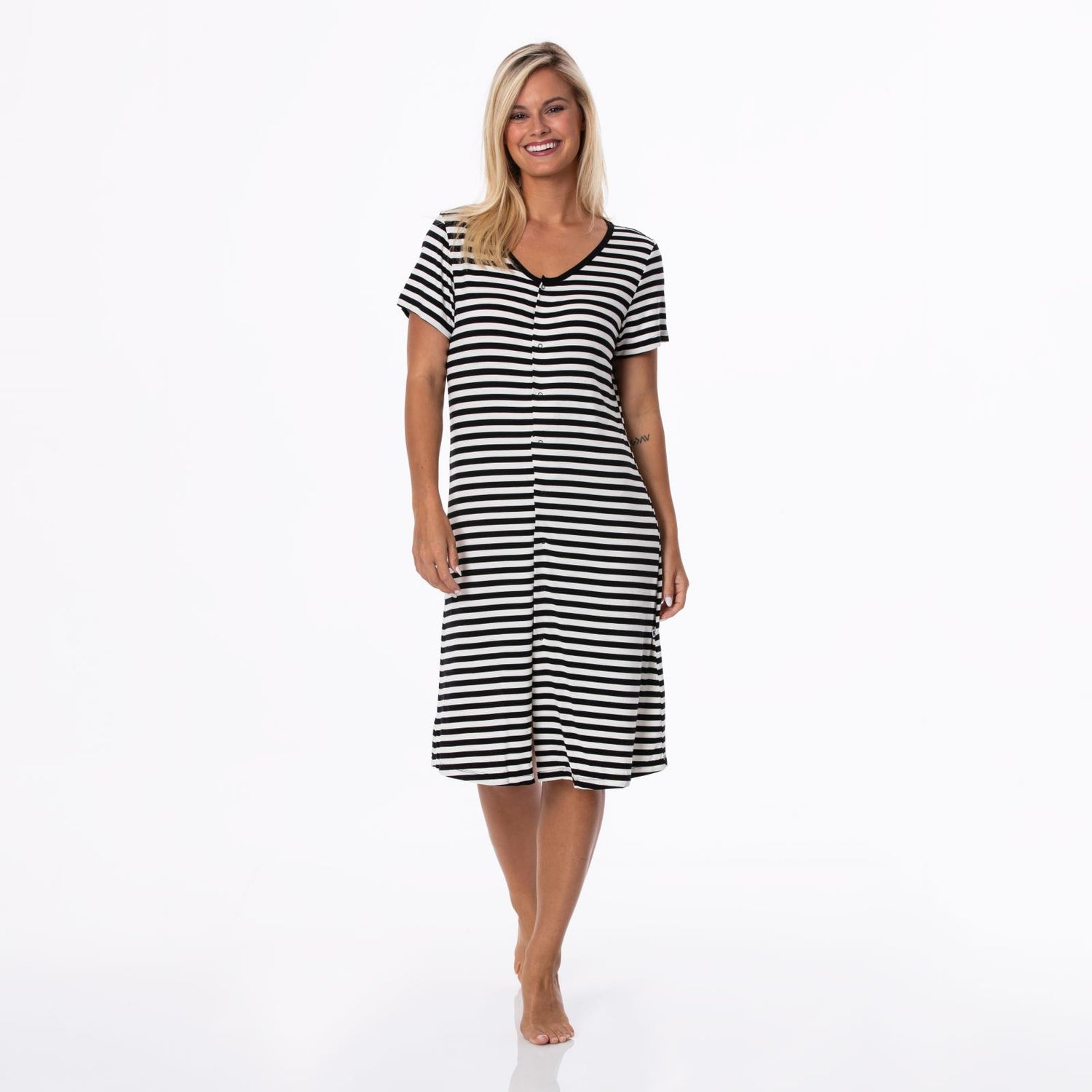 Women's Print Nursing Nightgown in Jailhouse Rock Stripe