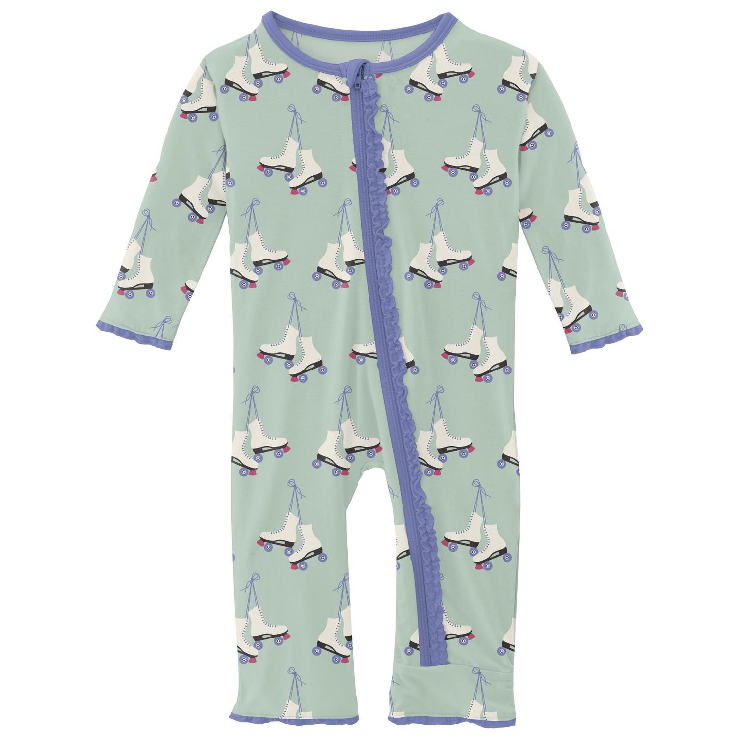 Print Muffin Ruffle Coverall with Zipper in Pistachio Roller Skates