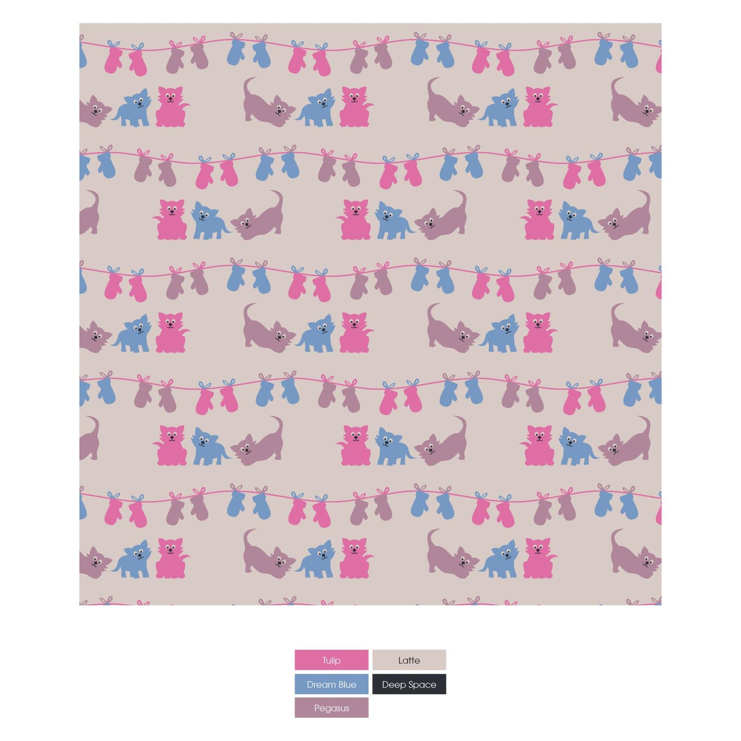 Print Short Sleeve Pajama Set in Latte 3 Little Kittens