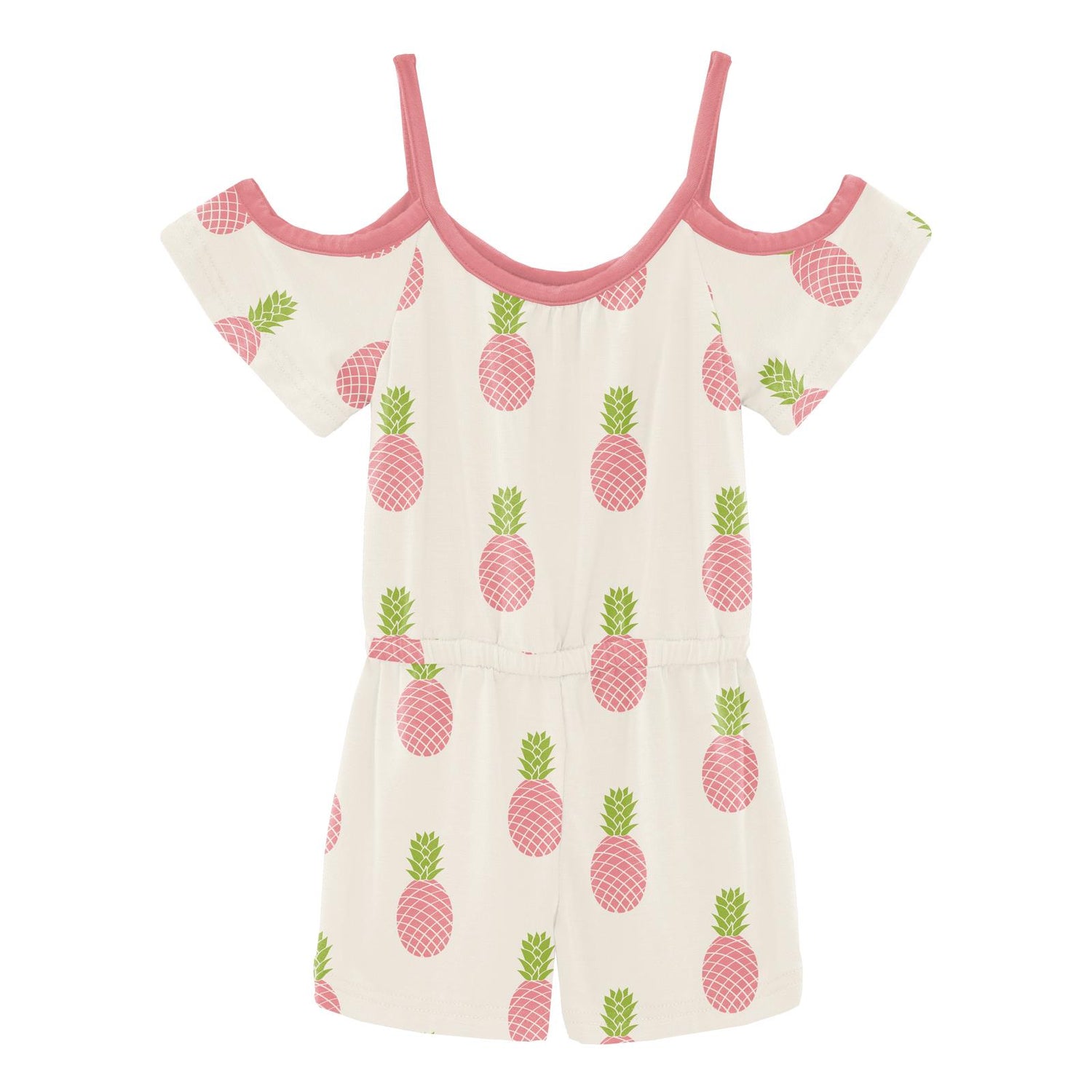 Print Open-Shoulder Romper in Strawberry Pineapples