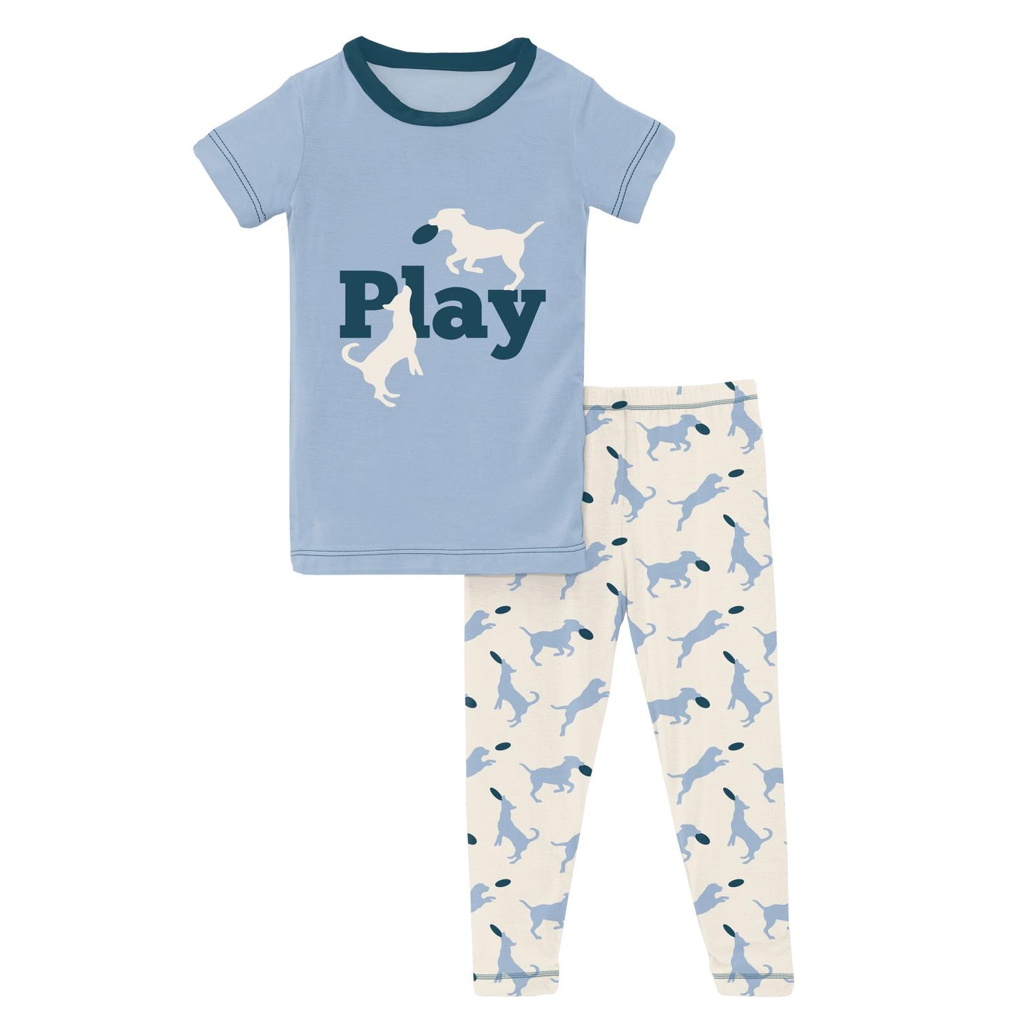 Short Sleeve Graphic Tee Pajama Set in Natural Frisbee Labs