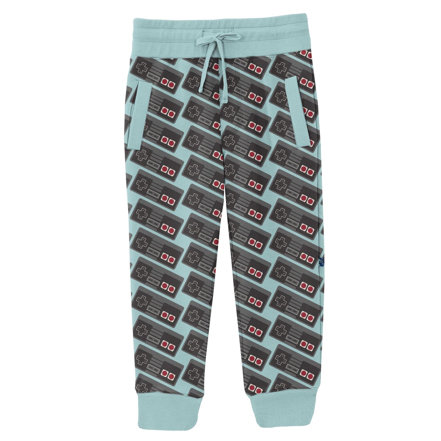 Print Fleece Joggers in Summer Sky Retro Game Controller