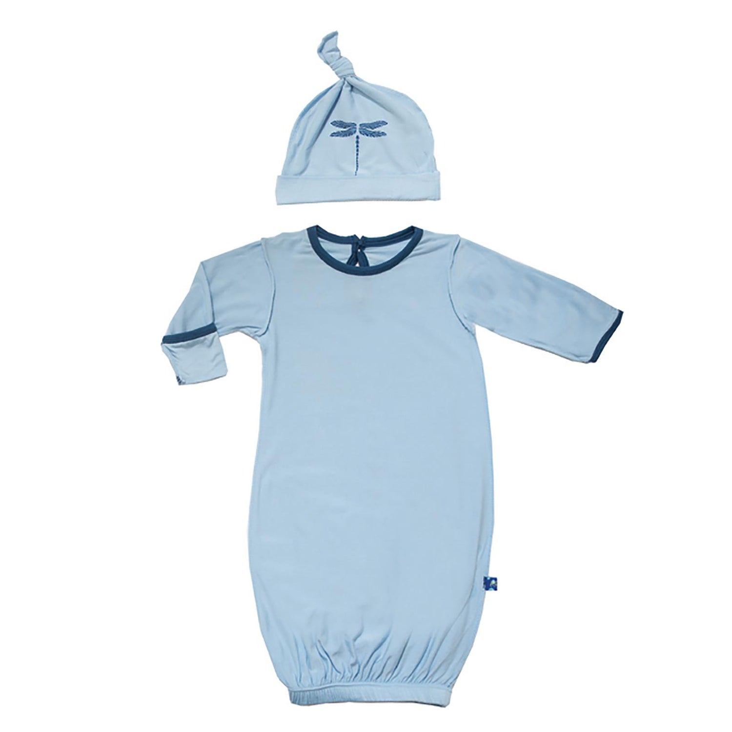 Print Layette Gown & Knot Hat Set in Pond with Dragonfly