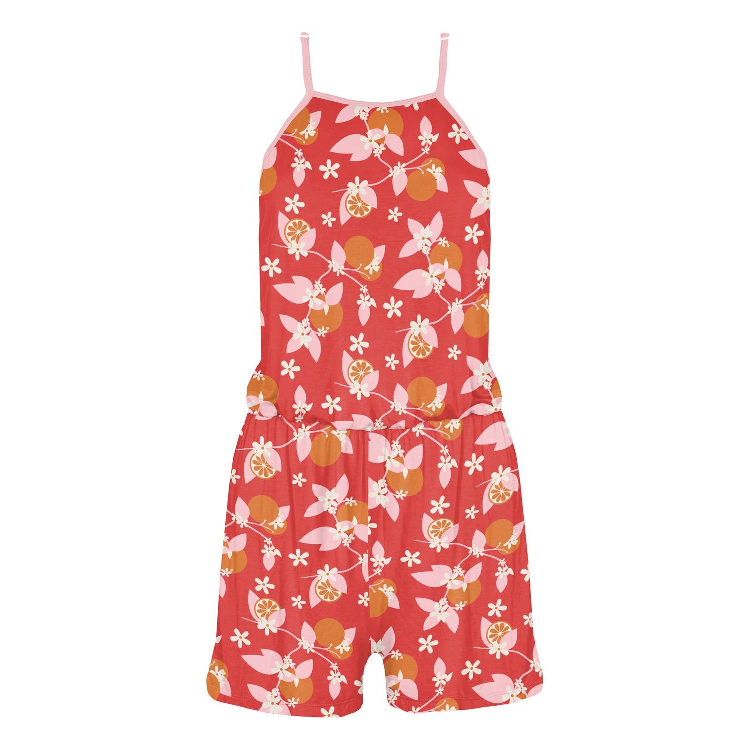 Women's Print Keyhole Romper in Poppy Orange Blossom