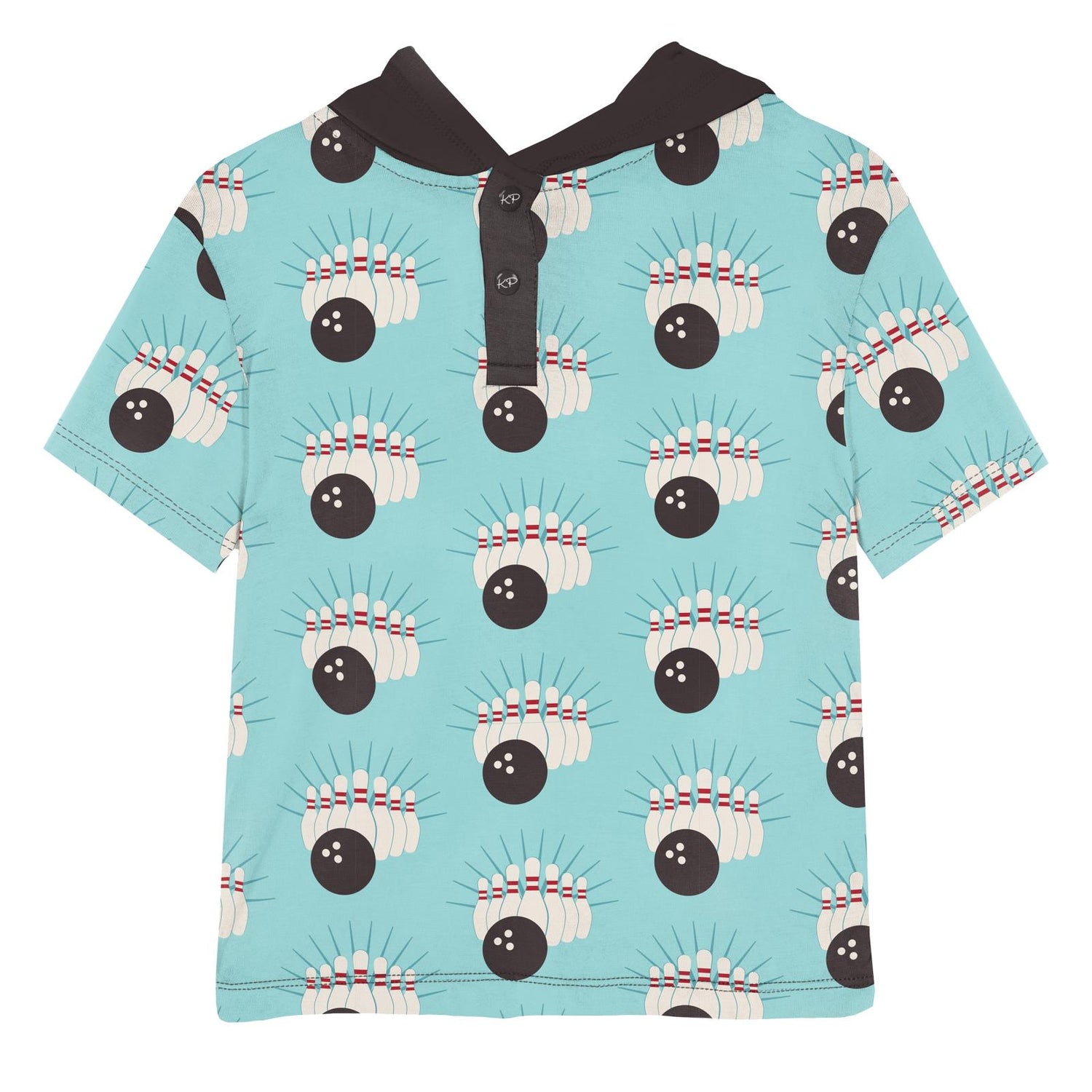 Print Short Sleeve Hoodie Tee in Summer Sky Bowling