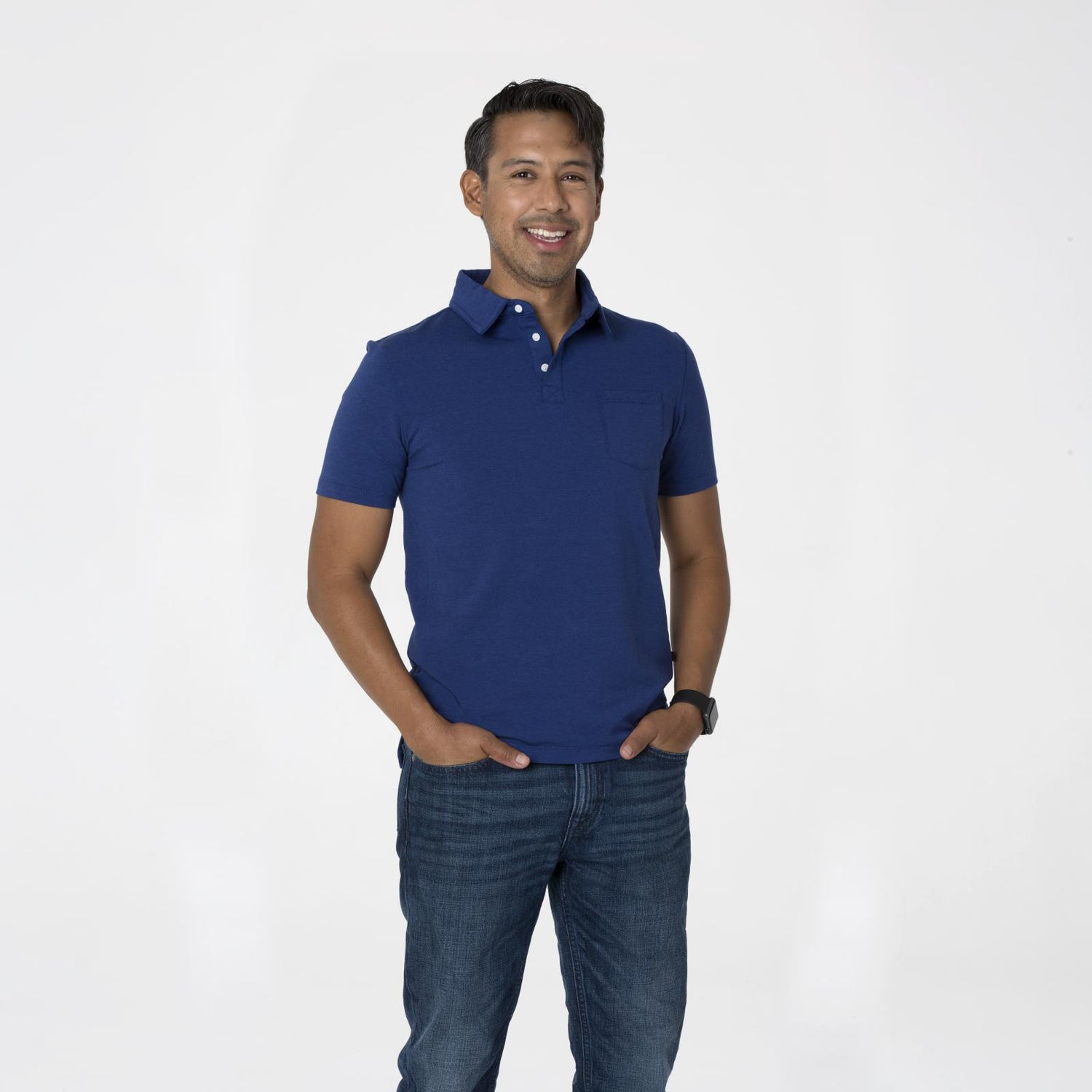 Men's Short Sleeve Luxe Jersey Polo in Flag Blue