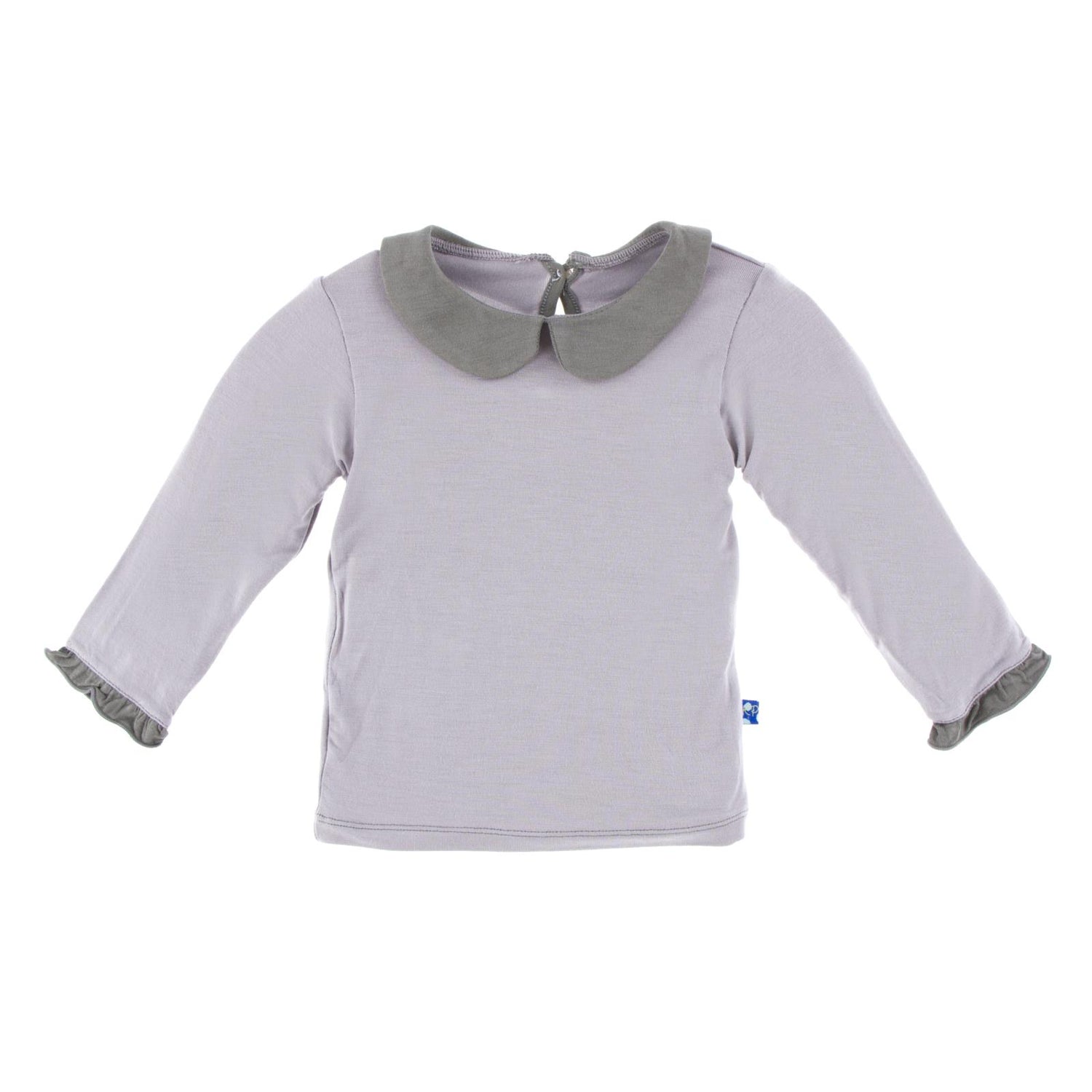 Long Sleeve Peter Pan Collared Tee in Feather with Cobblestone Trim