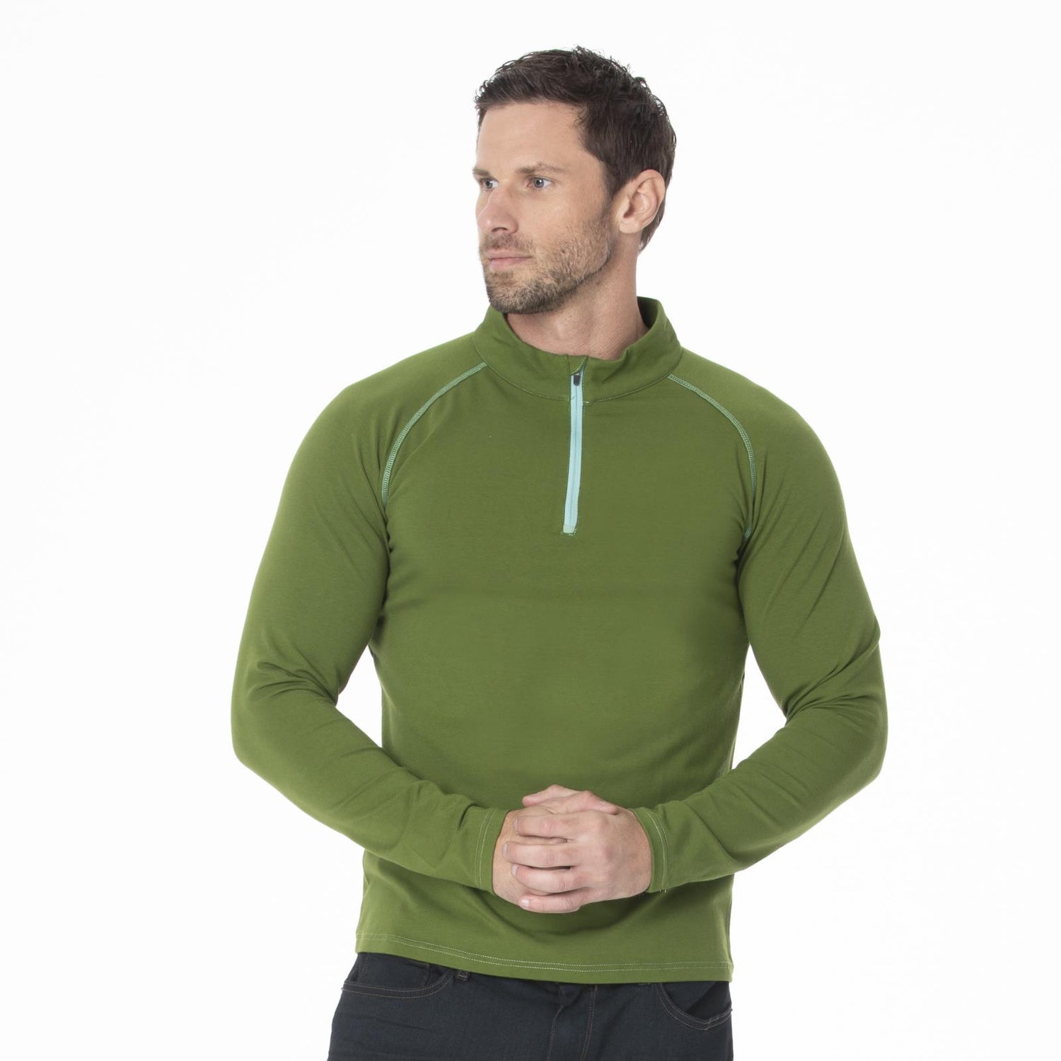 Men's Long Sleeve Luxe Jersey Sport Tee in Moss with Shore