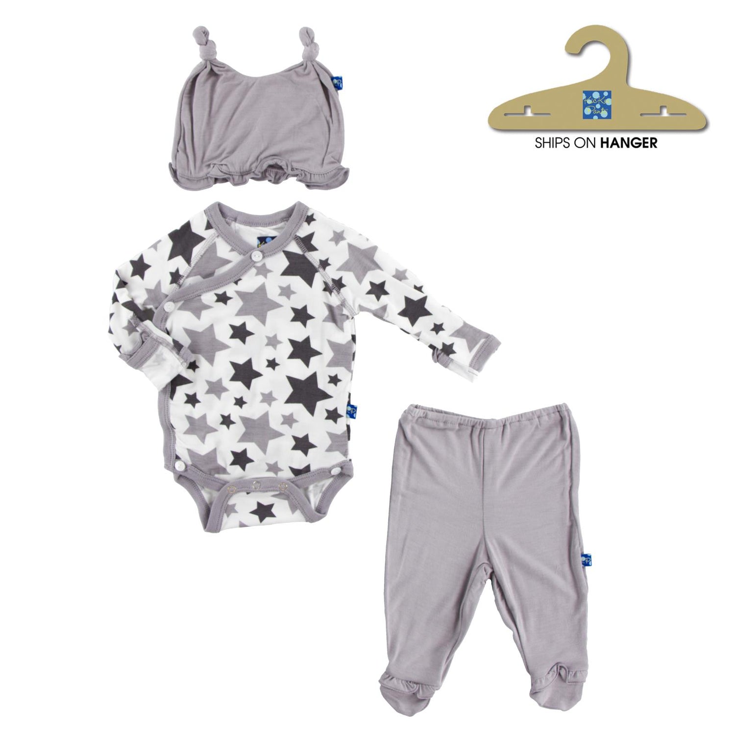 Essentials Ruffle Kimono Newborn Gift Set in Feather/Rain Stars
