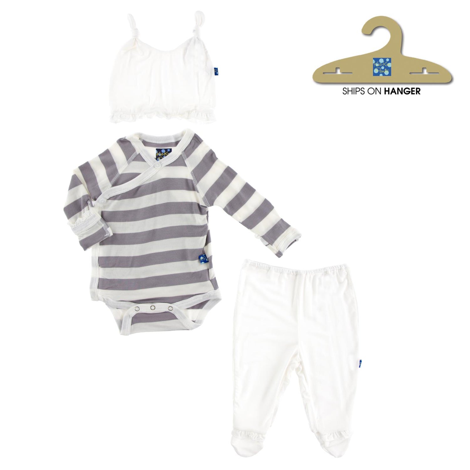 Essentials Ruffle Kimono Newborn Gift Set in Feather Contrast Stripe