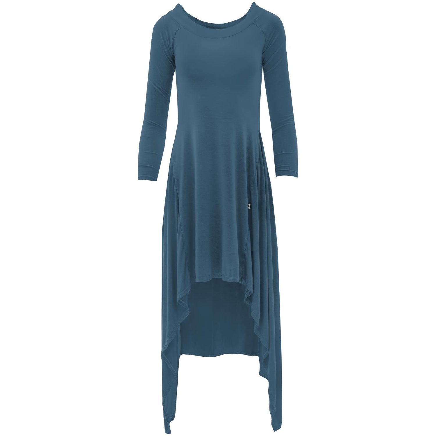 Women's Long Sleeve Hi Lo Raglan Dress in Deep Sea