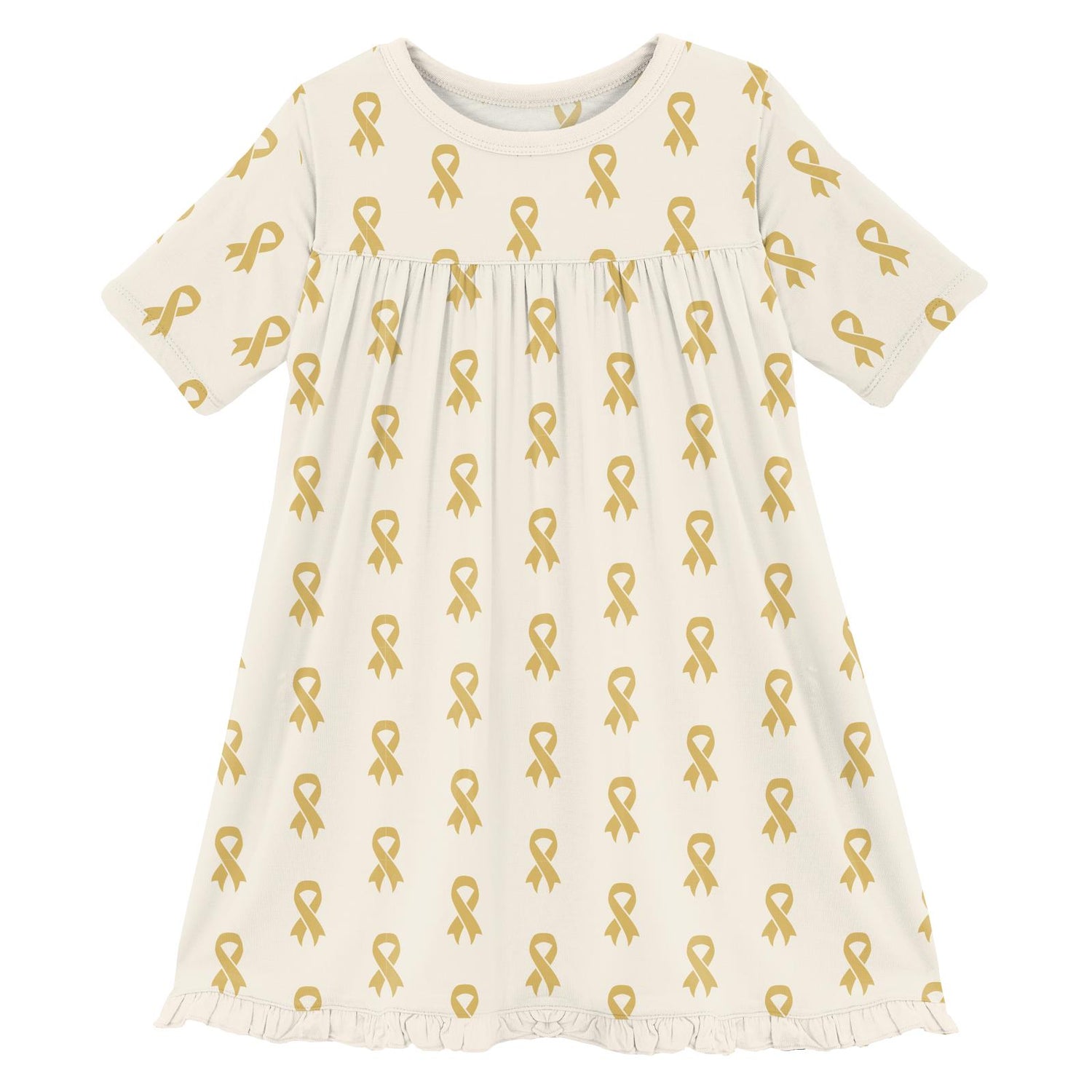 Print Classic Short Sleeve Swing Dress in Gold Ribbon