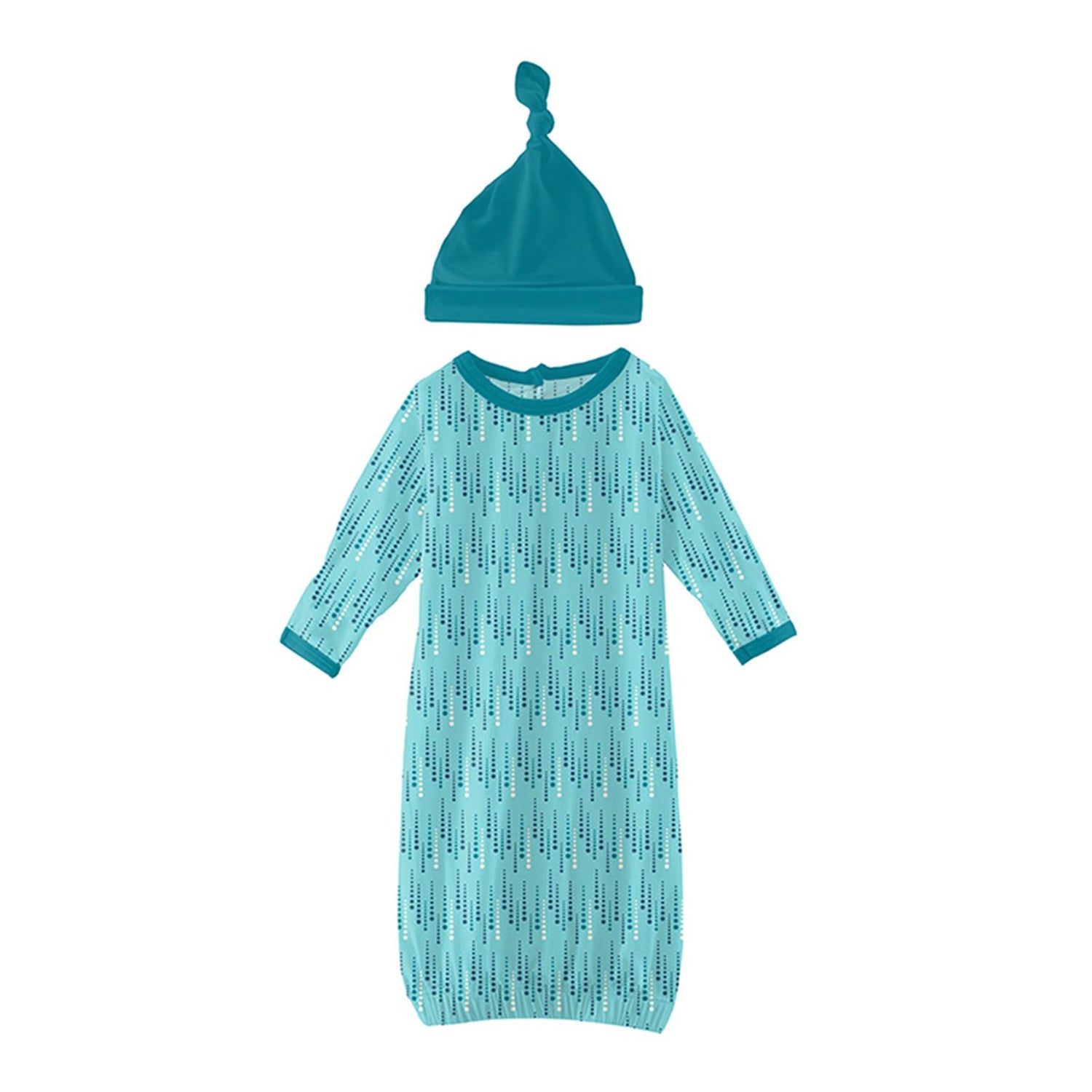 Print Layette Gown & Single Knot Hat Set in Iceberg Icicles