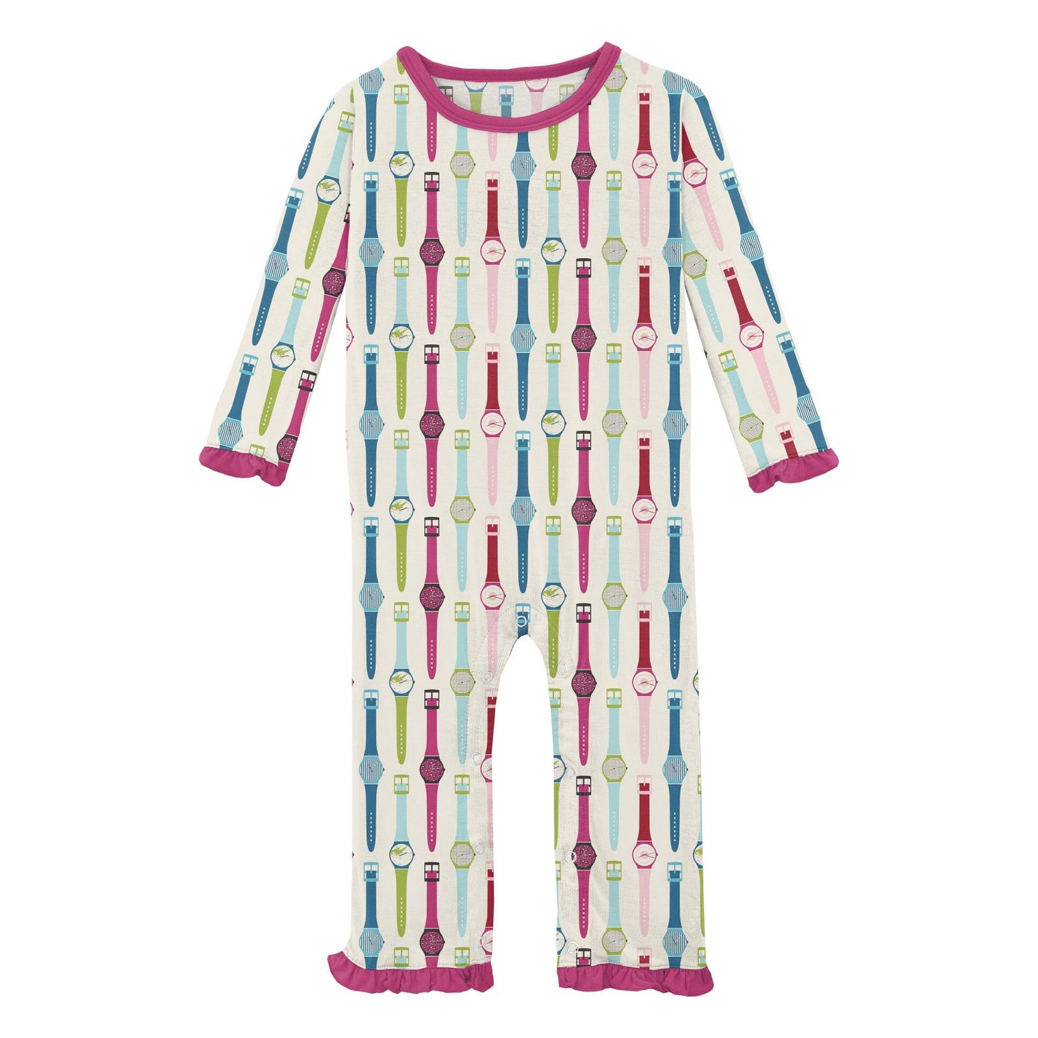 Print Oh La La Ruffle Romper in Natural Watches