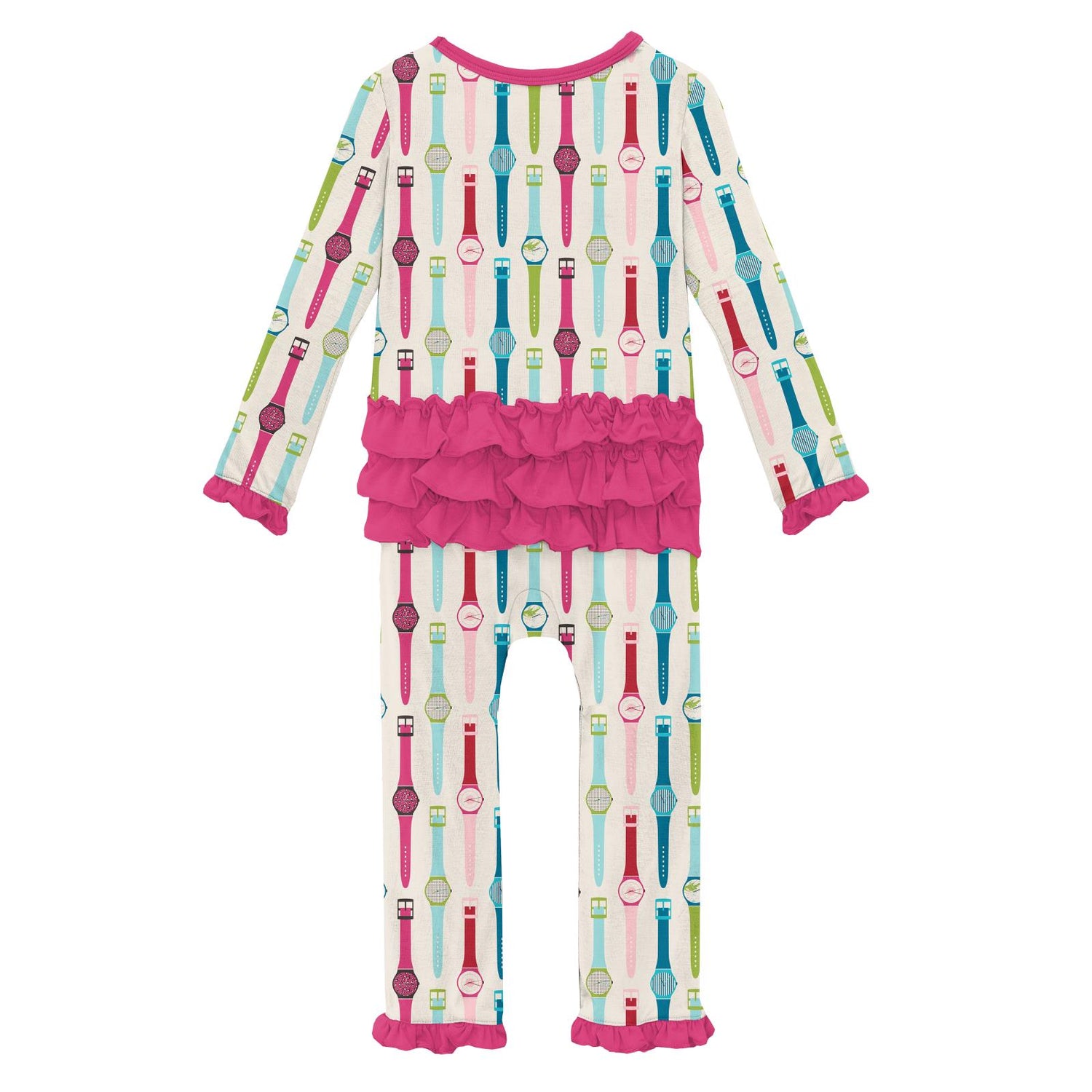 Print Oh La La Ruffle Romper in Natural Watches
