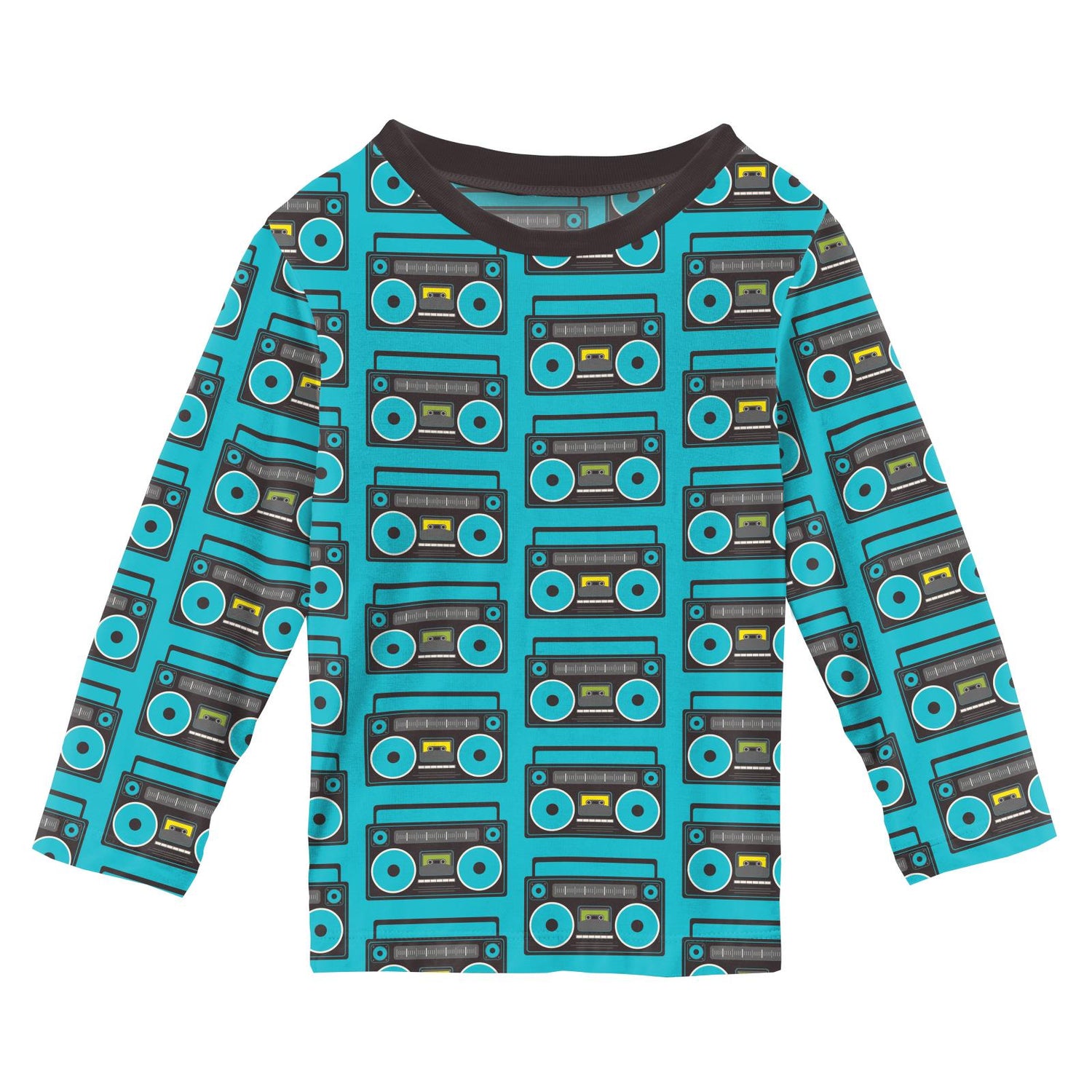 Print Long Sleeve Easy Fit Crew Neck Tee in Confetti Boombox