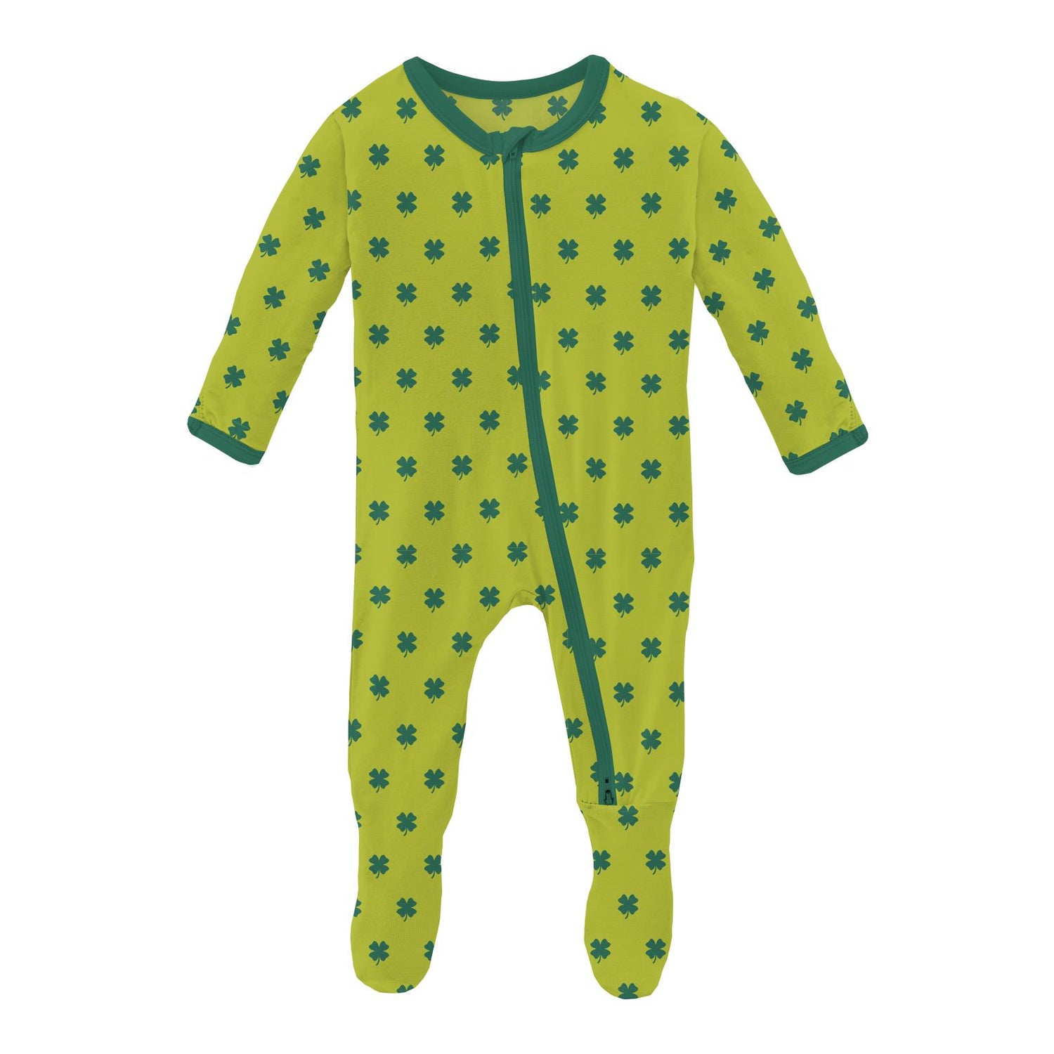 Print Footie with 2 Way Zipper in Meadow Clover
