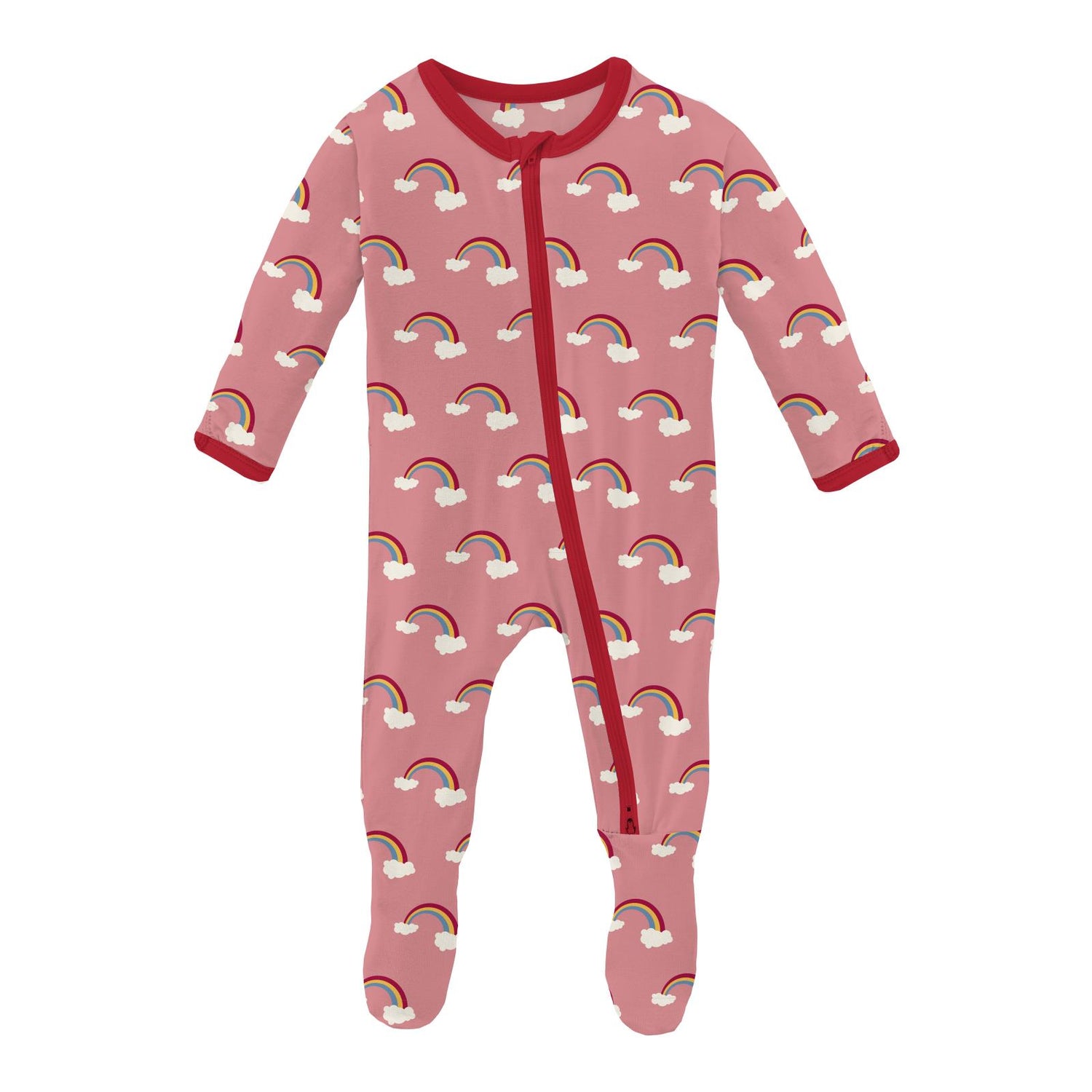 Print Footie with 2 Way Zipper in Strawberry Rainbows