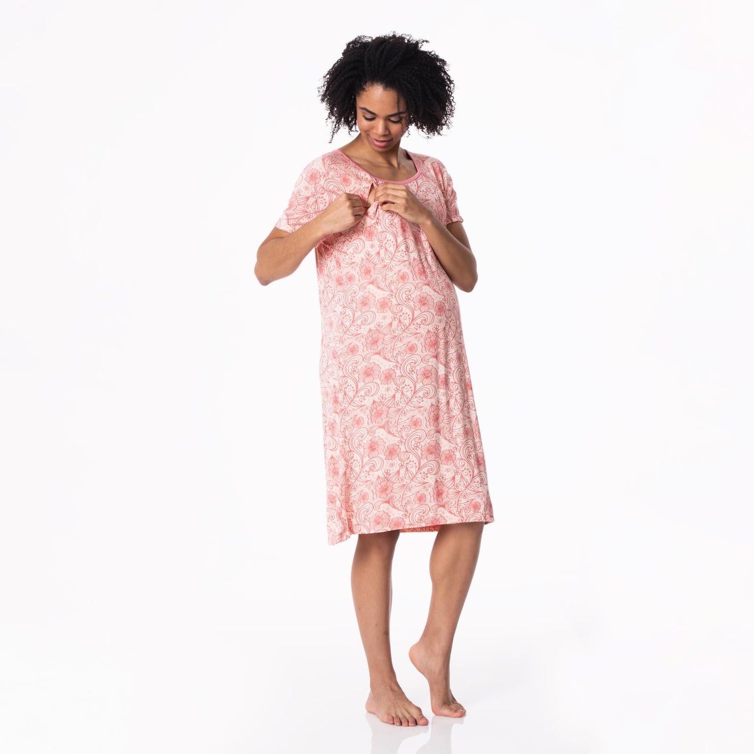 Women's Print Hospital Gown in Peach Blossom Lace