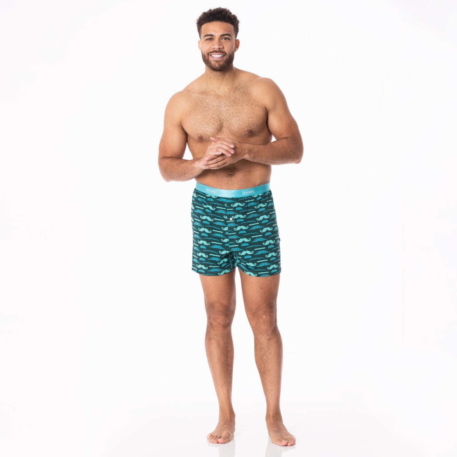 Men's Print Boxer Short in Pine Moustaches