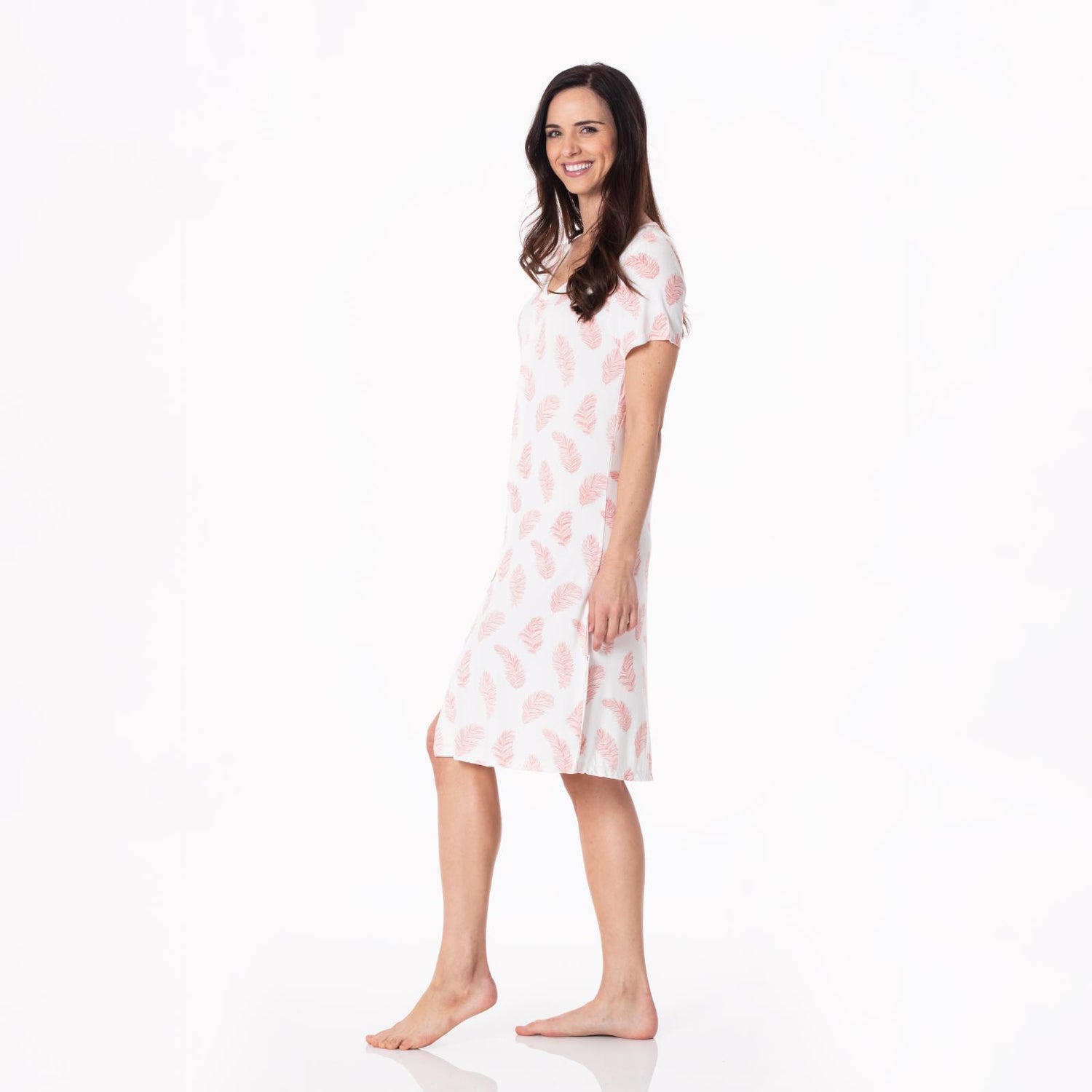 Women's Print Nursing Nightgown in Natural Feathers