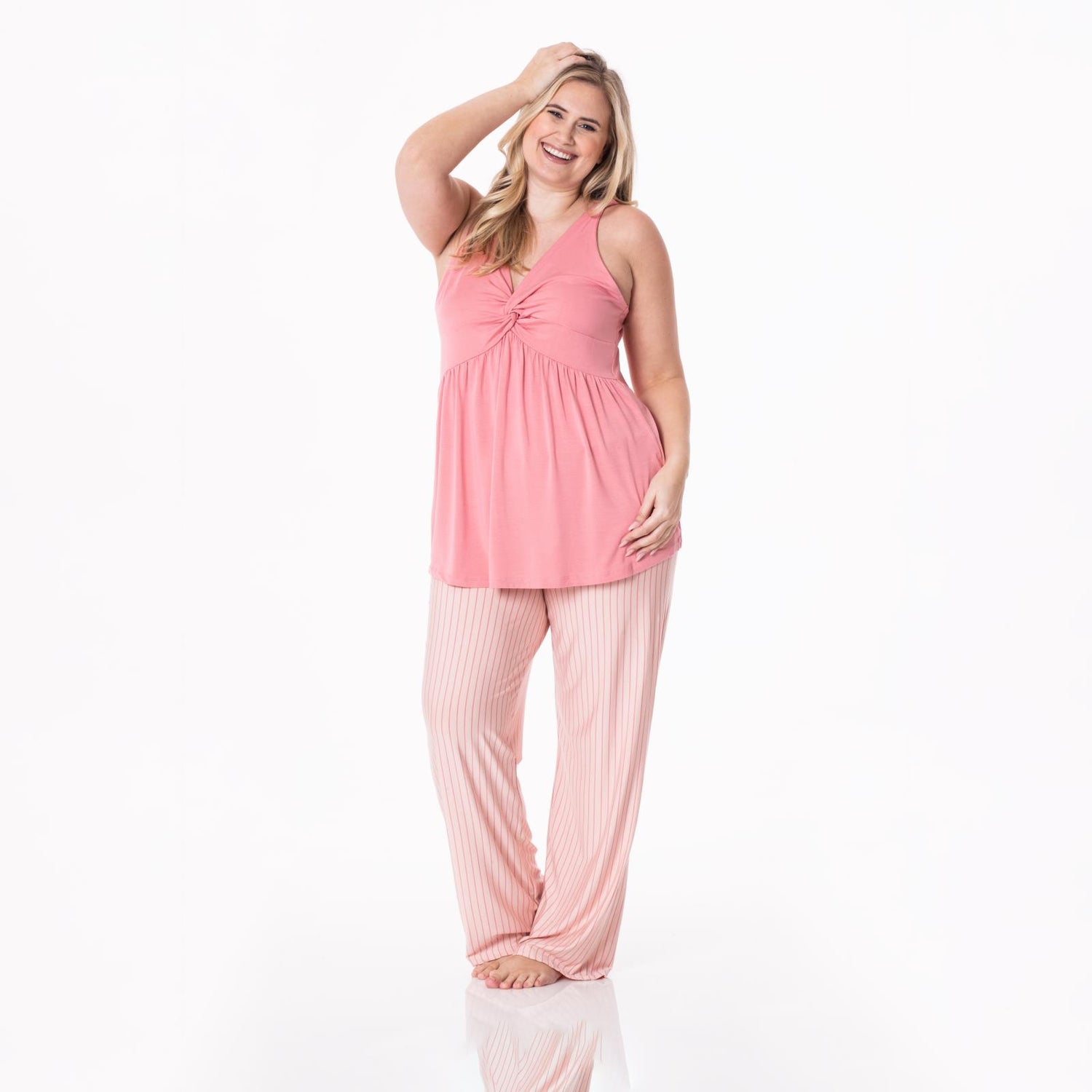 Women's Print Twist Tank and Pajama Pants Set in Pinstripe